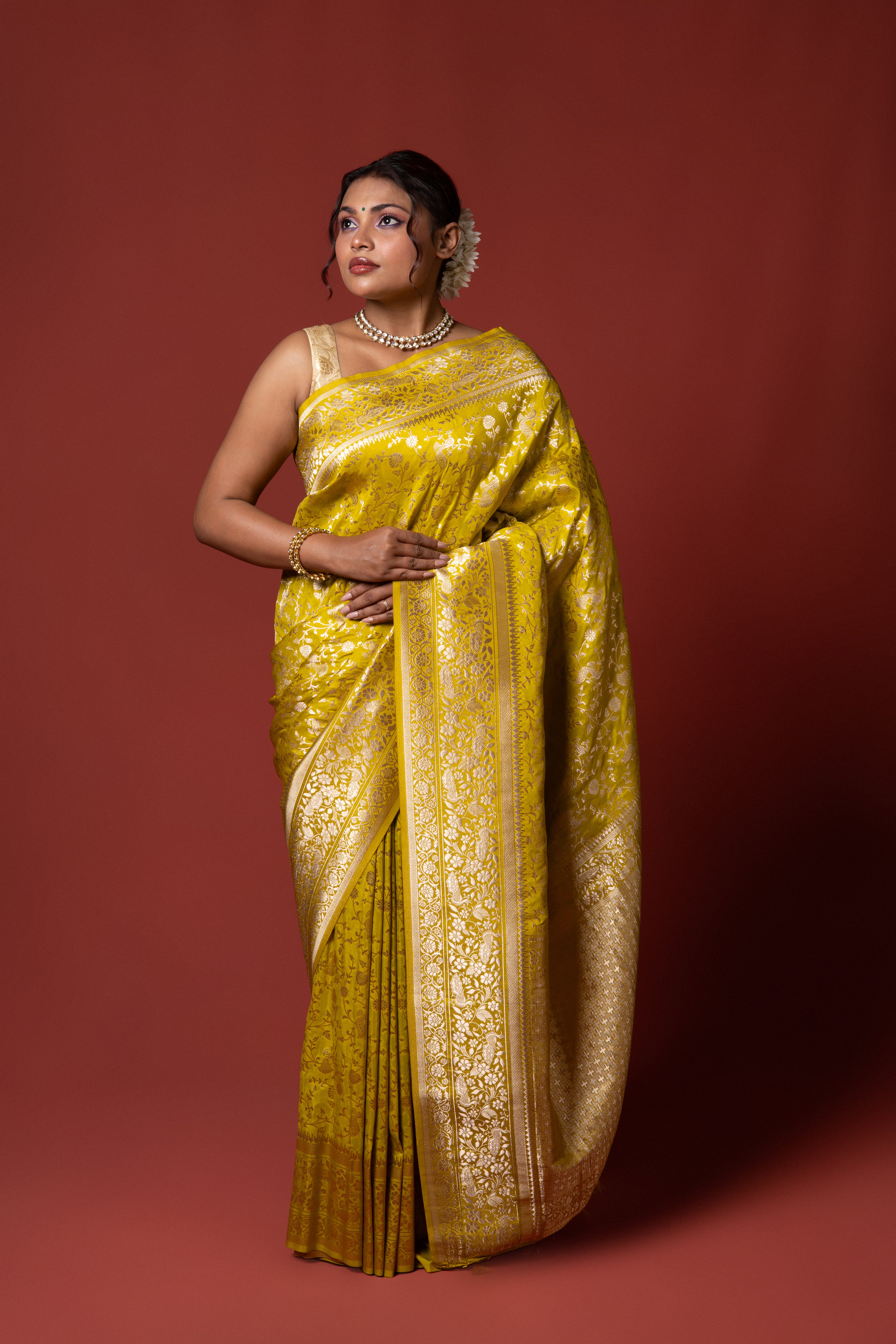 Lemon Yellow Katan Silk Banarasi Saree