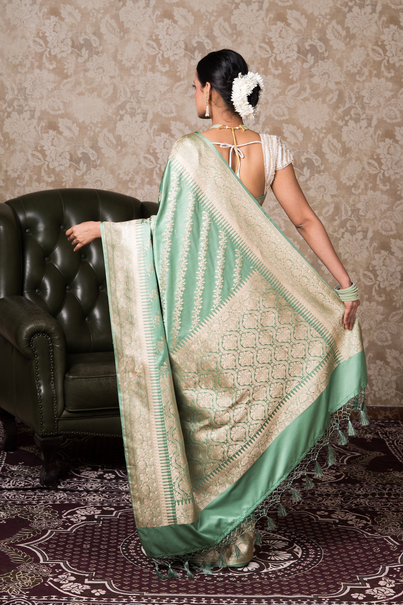 Pastel Green Katan Silk Banarasi Saree