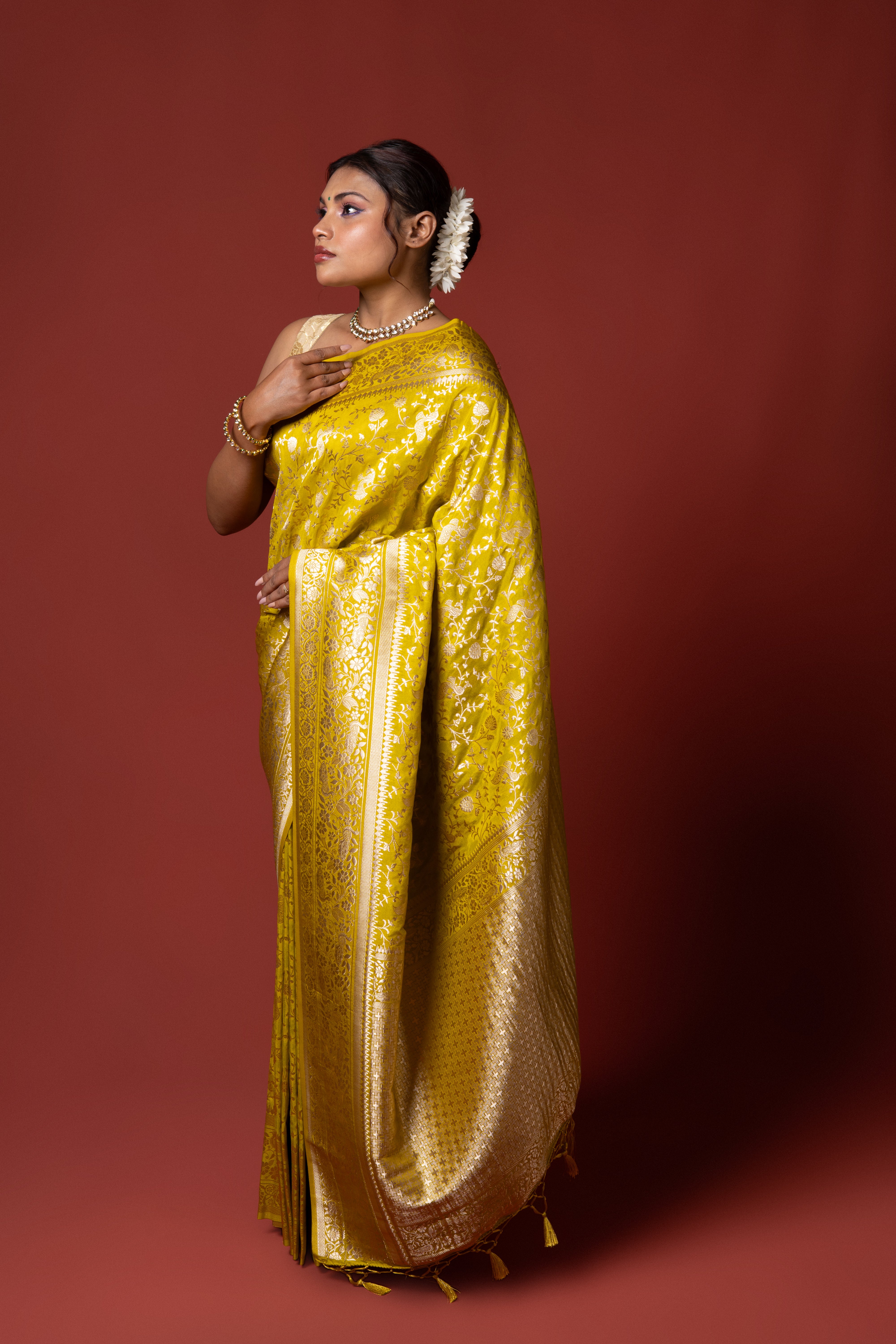Lemon Yellow Katan Silk Banarasi Saree