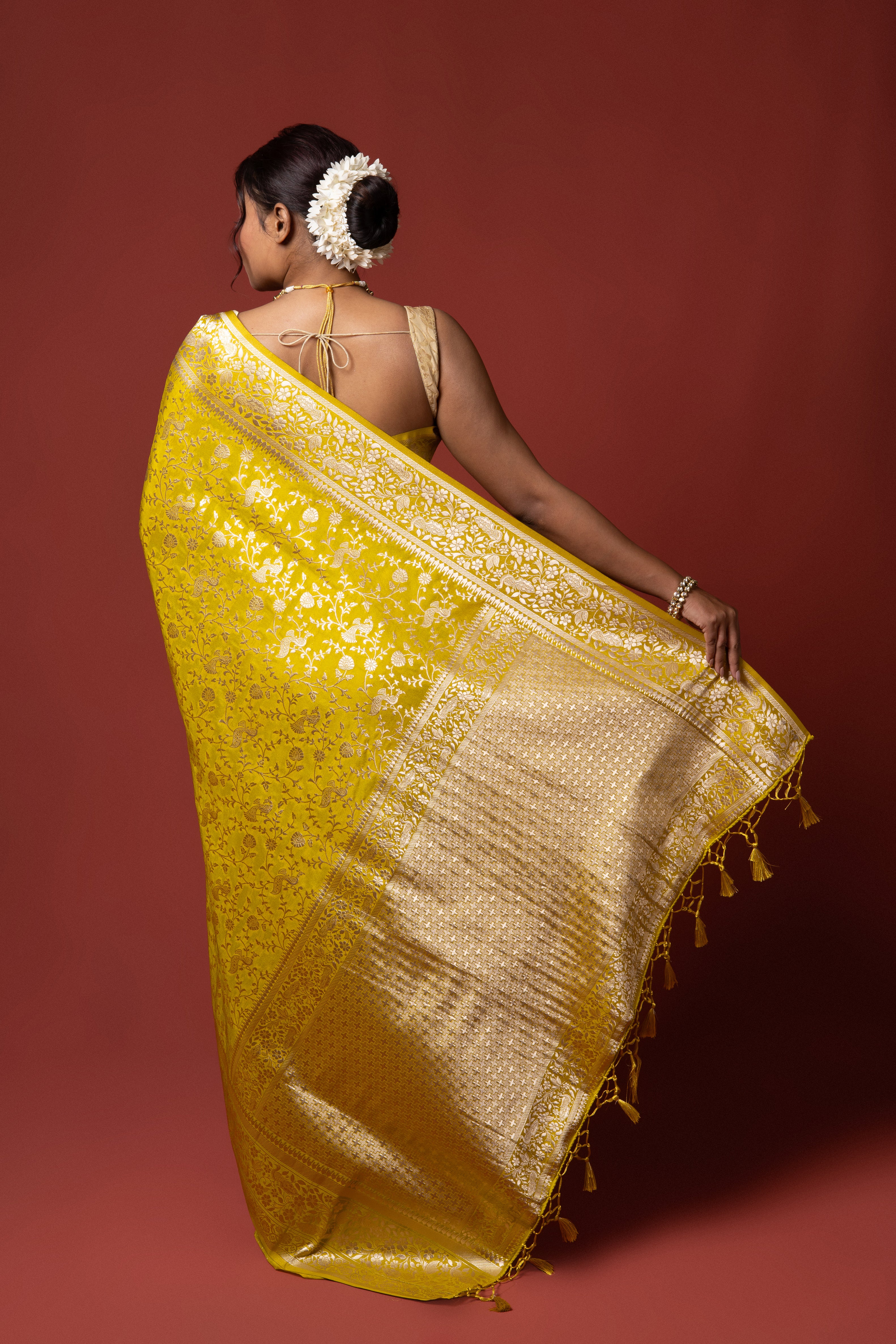 Lemon Yellow Katan Silk Banarasi Saree