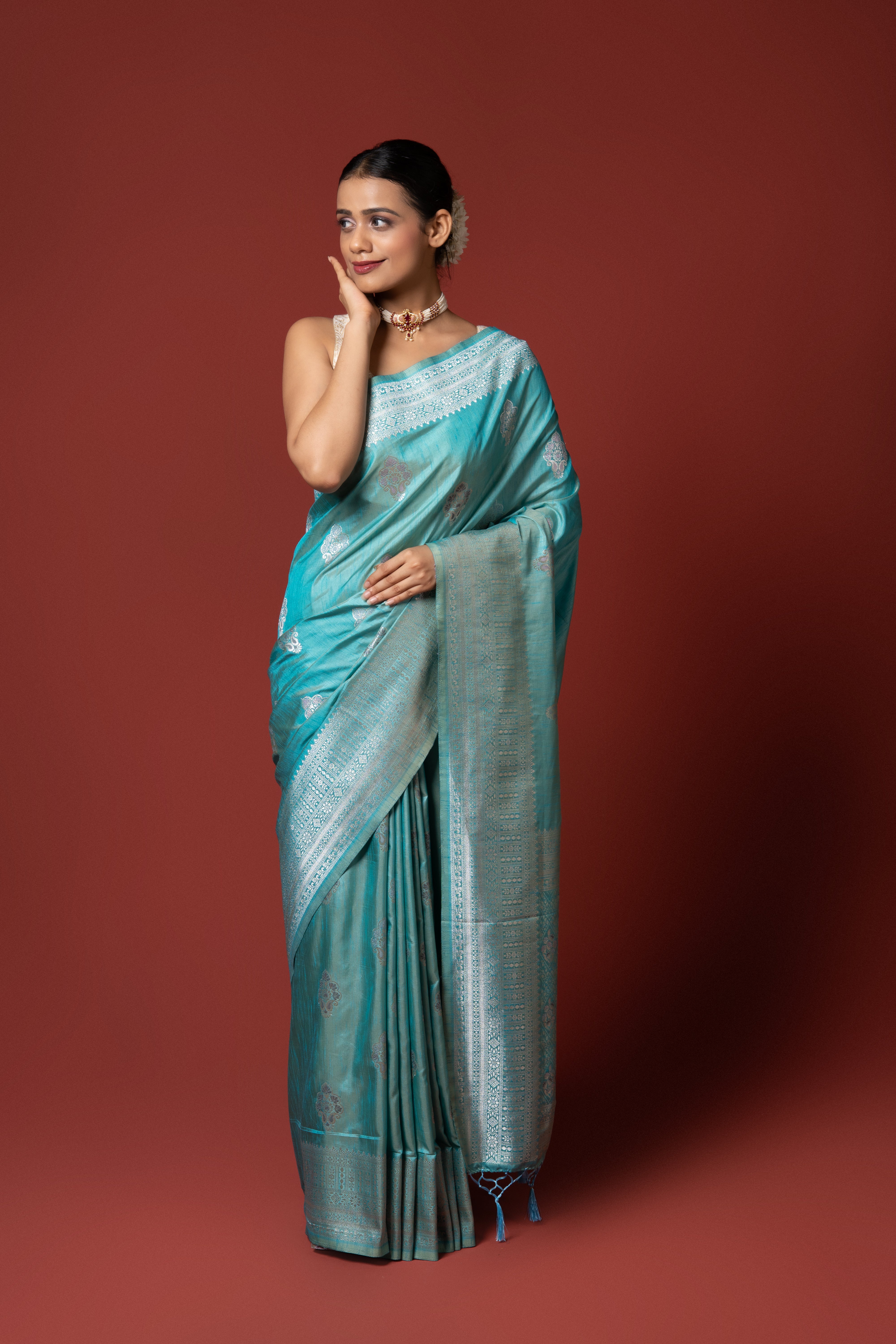 Pastel Blue Tissue Silk Saree