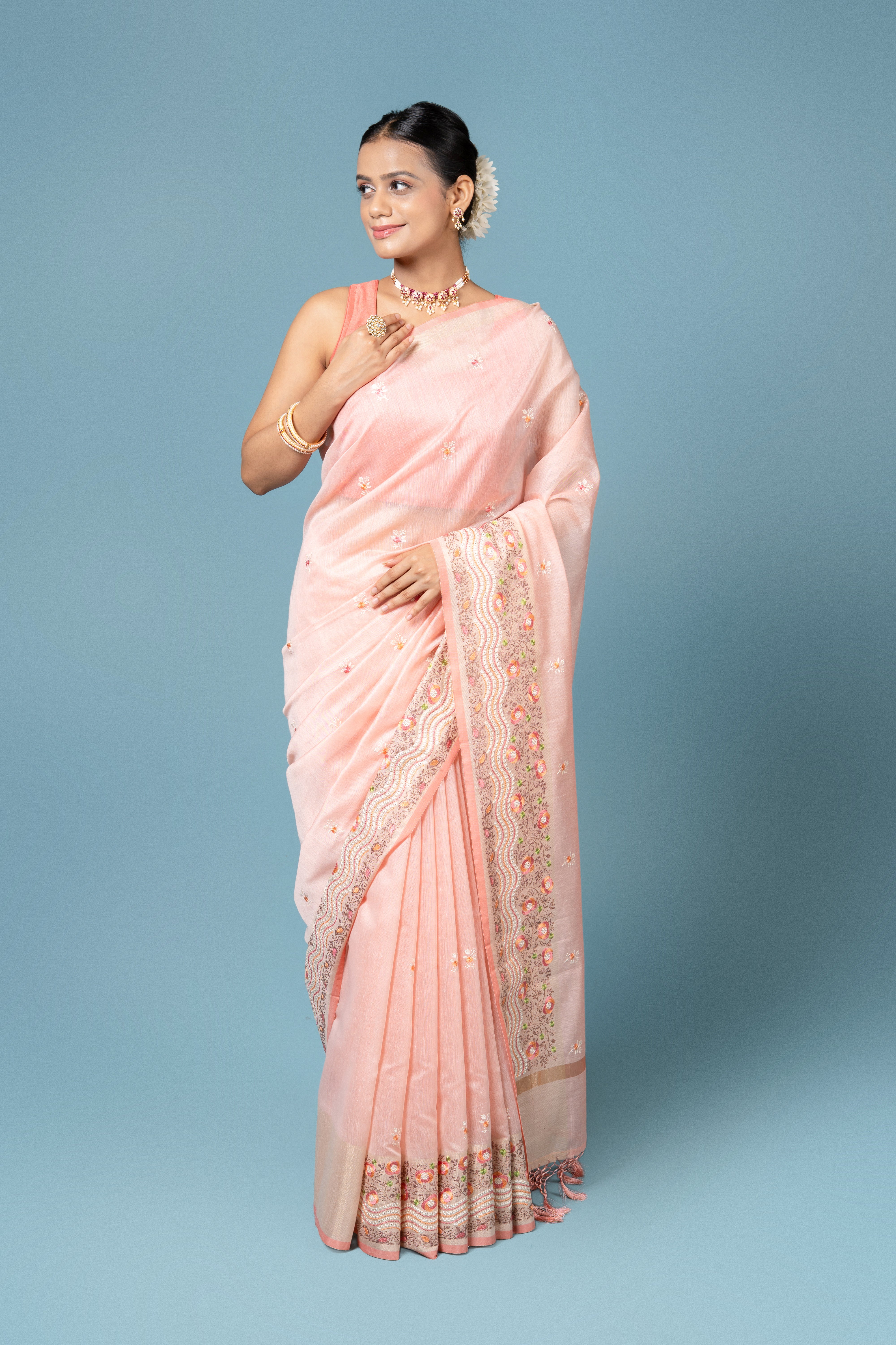 Peach Cotton Saree