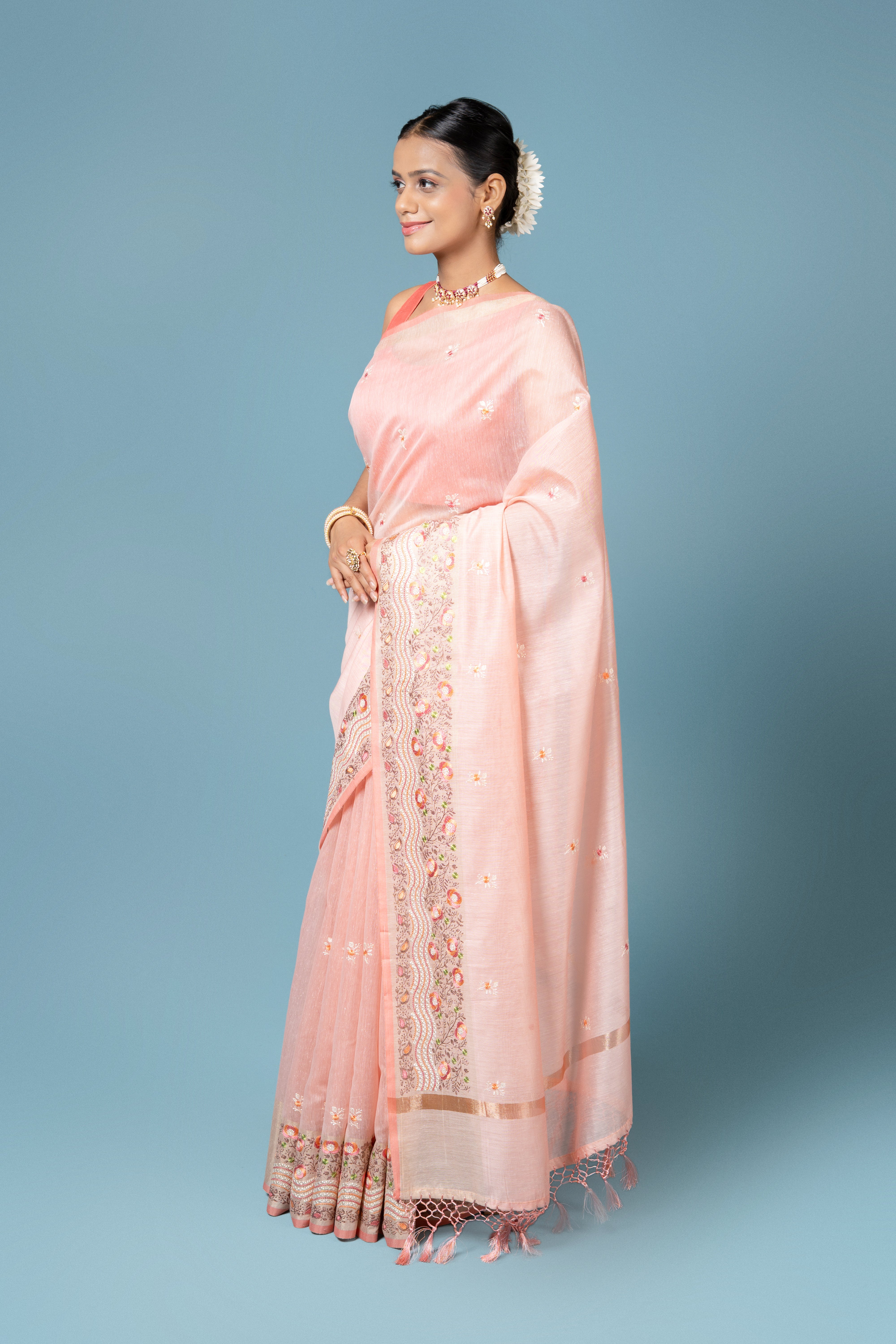 Peach Cotton Saree