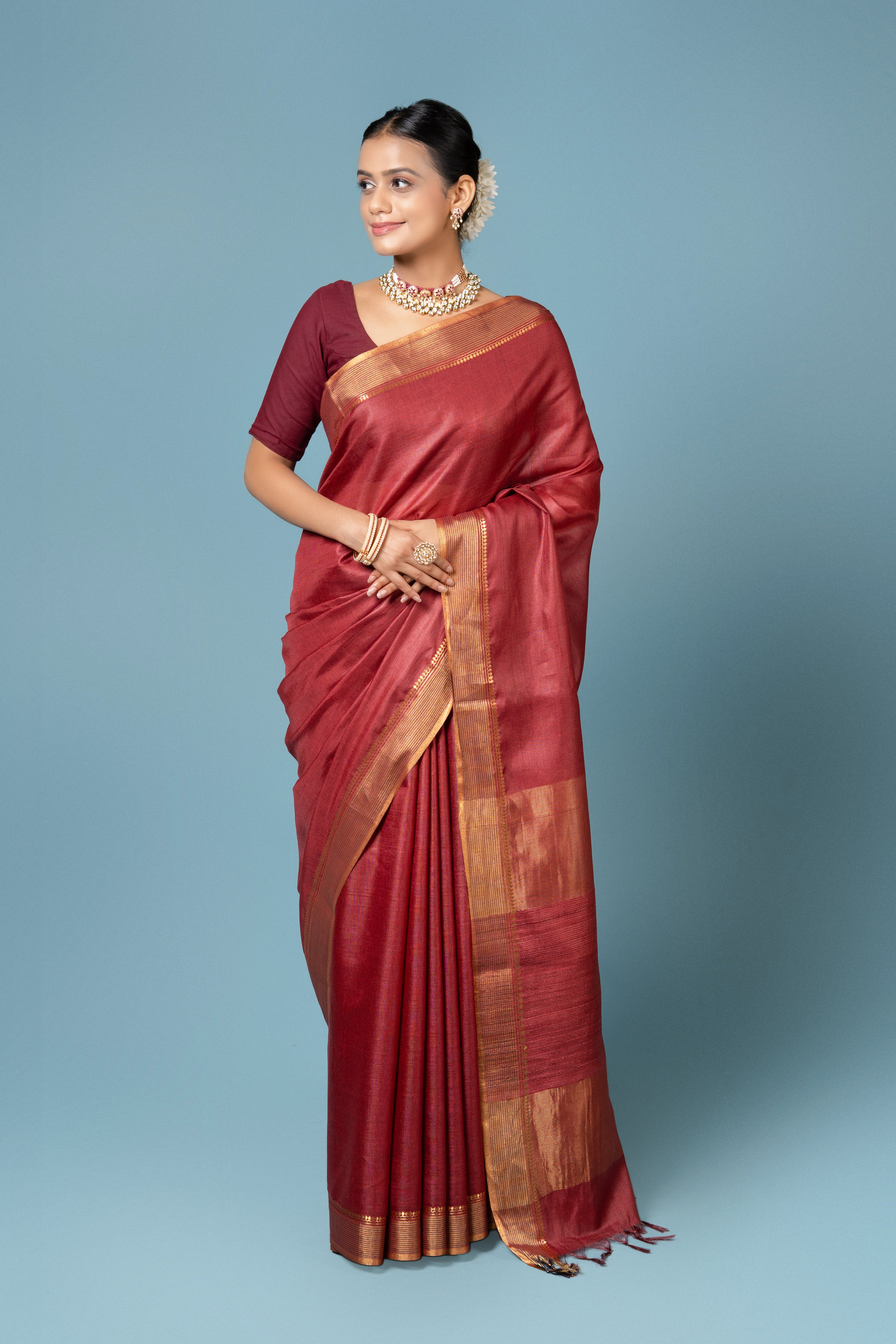 Maroon Tussar Silk Saree