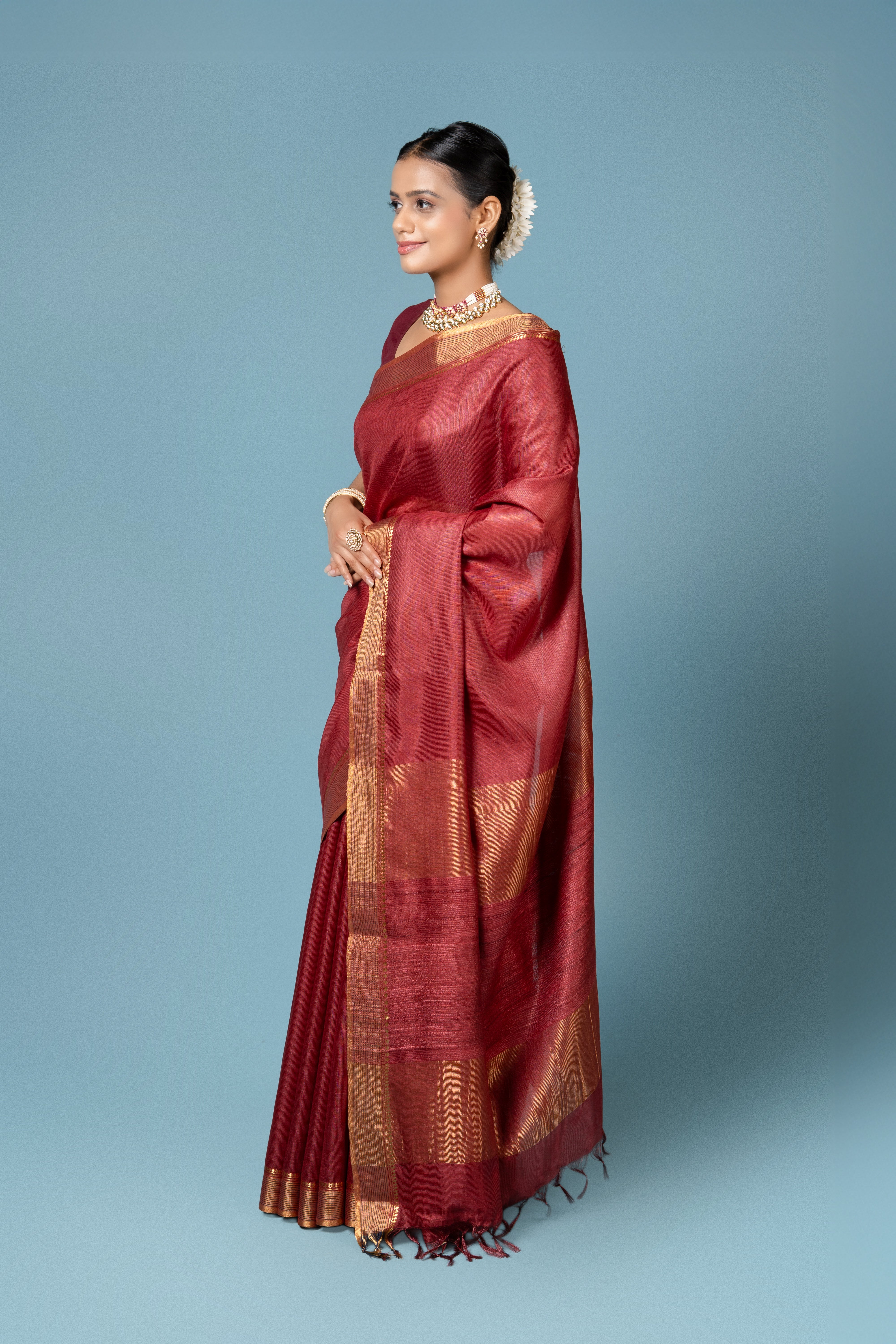 Maroon Tussar Silk Saree
