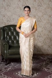 Pearl White Katan Silk Banarasi Saree