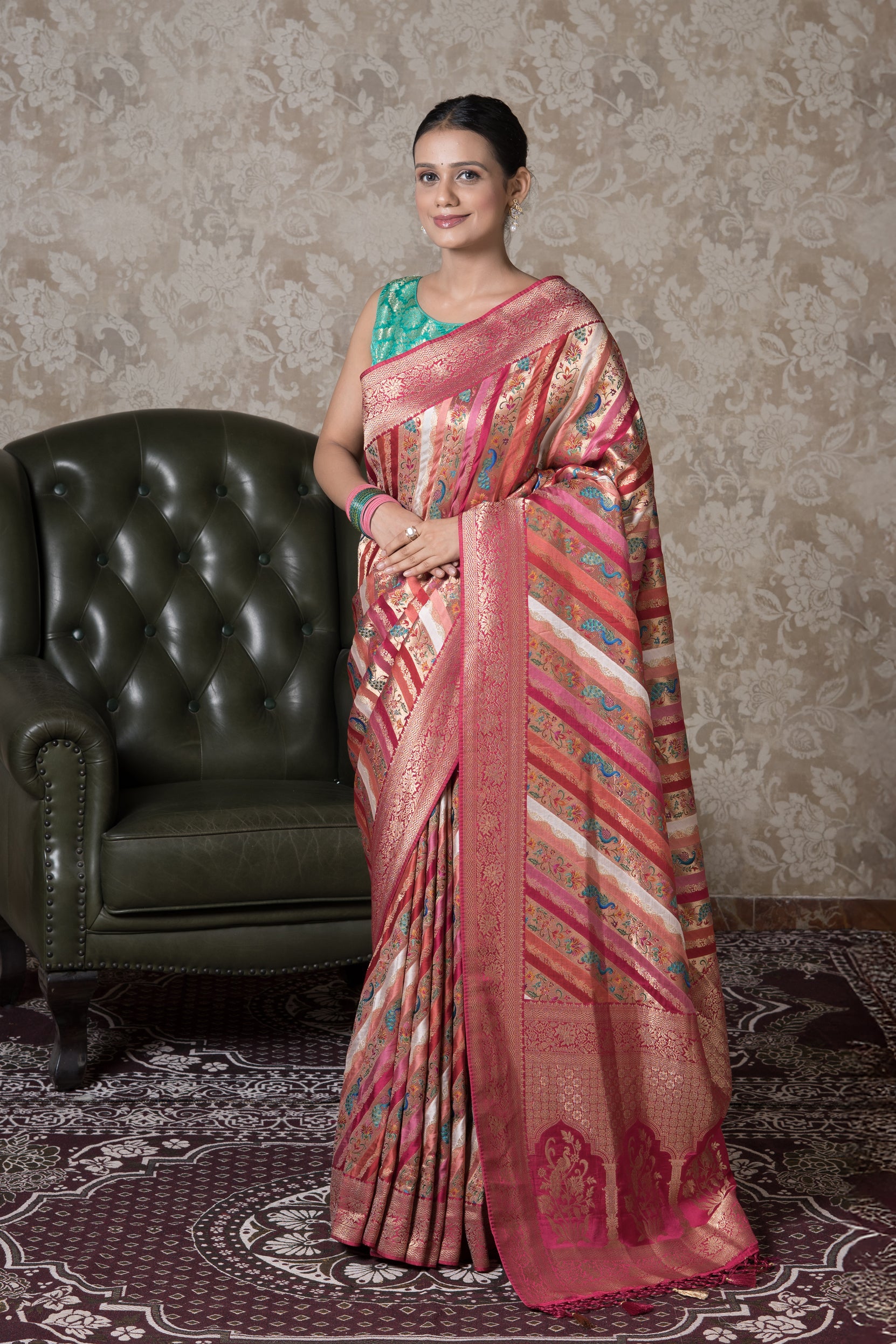 Multicolour Katan Silk Saree