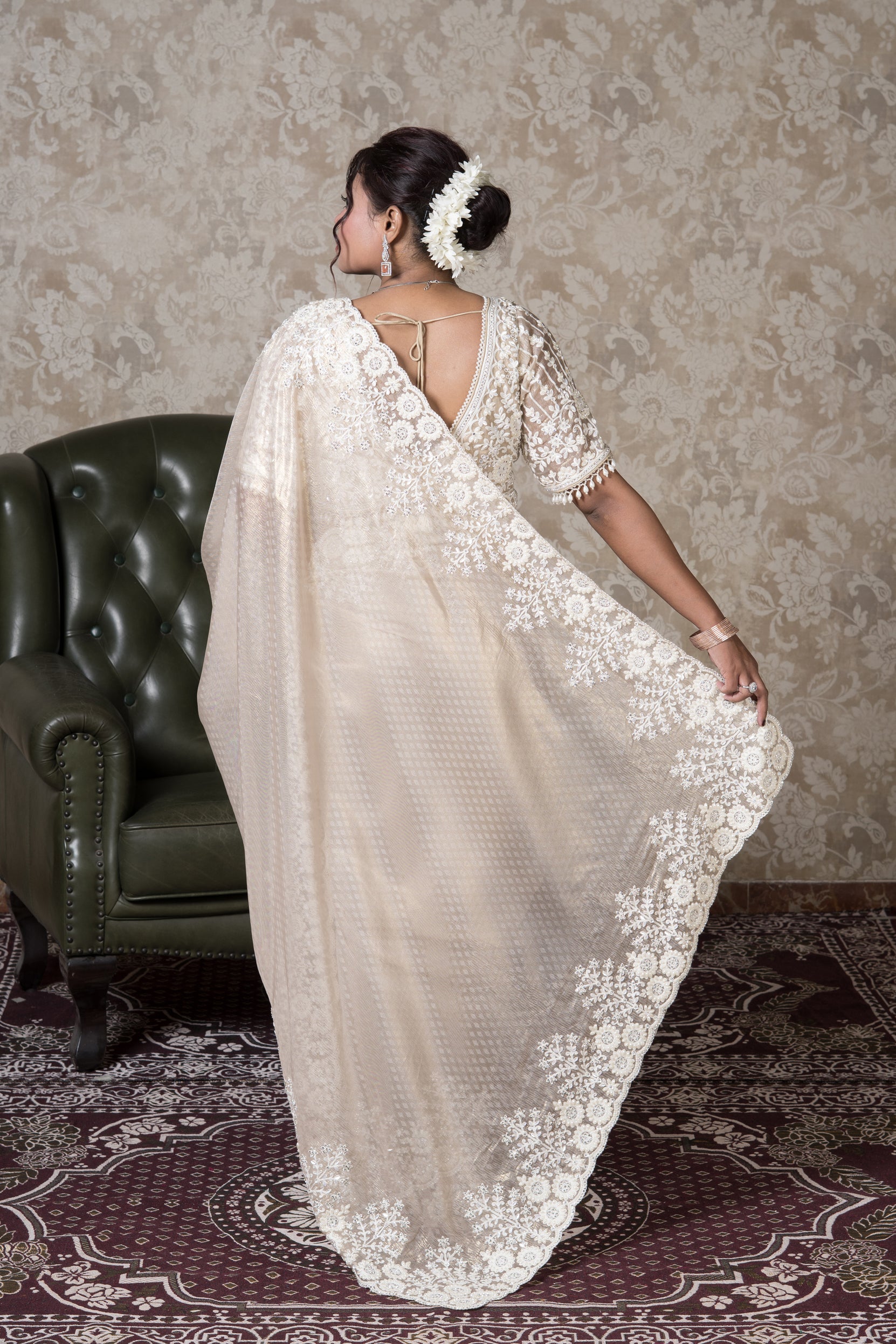 Beige Organza Saree with Stonework