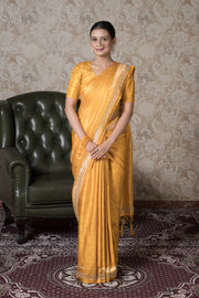 Yellow Katan Silk Banarasi Saree With Stonework