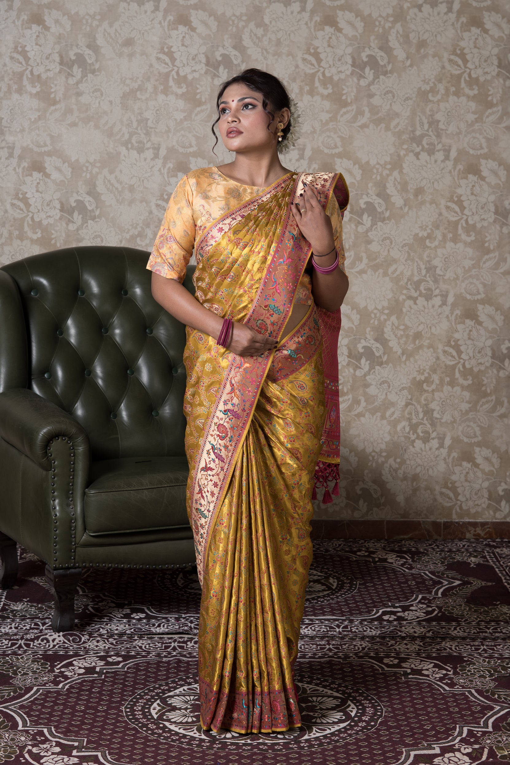 Gold Katan Silk Pashmina Saree