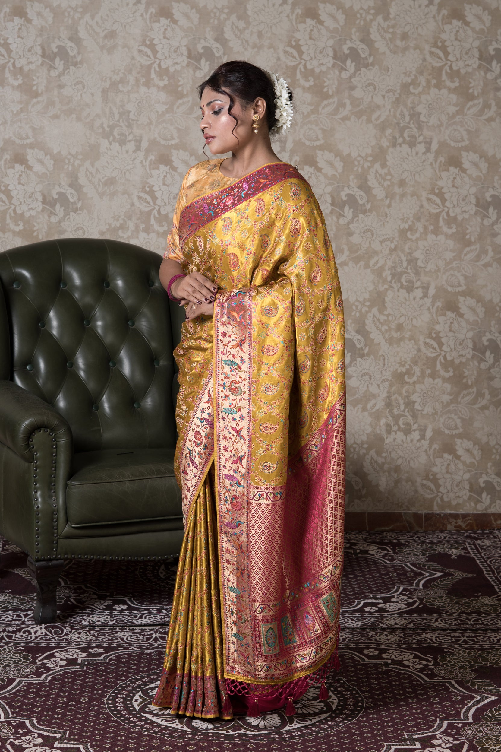 Gold Katan Silk Pashmina Saree