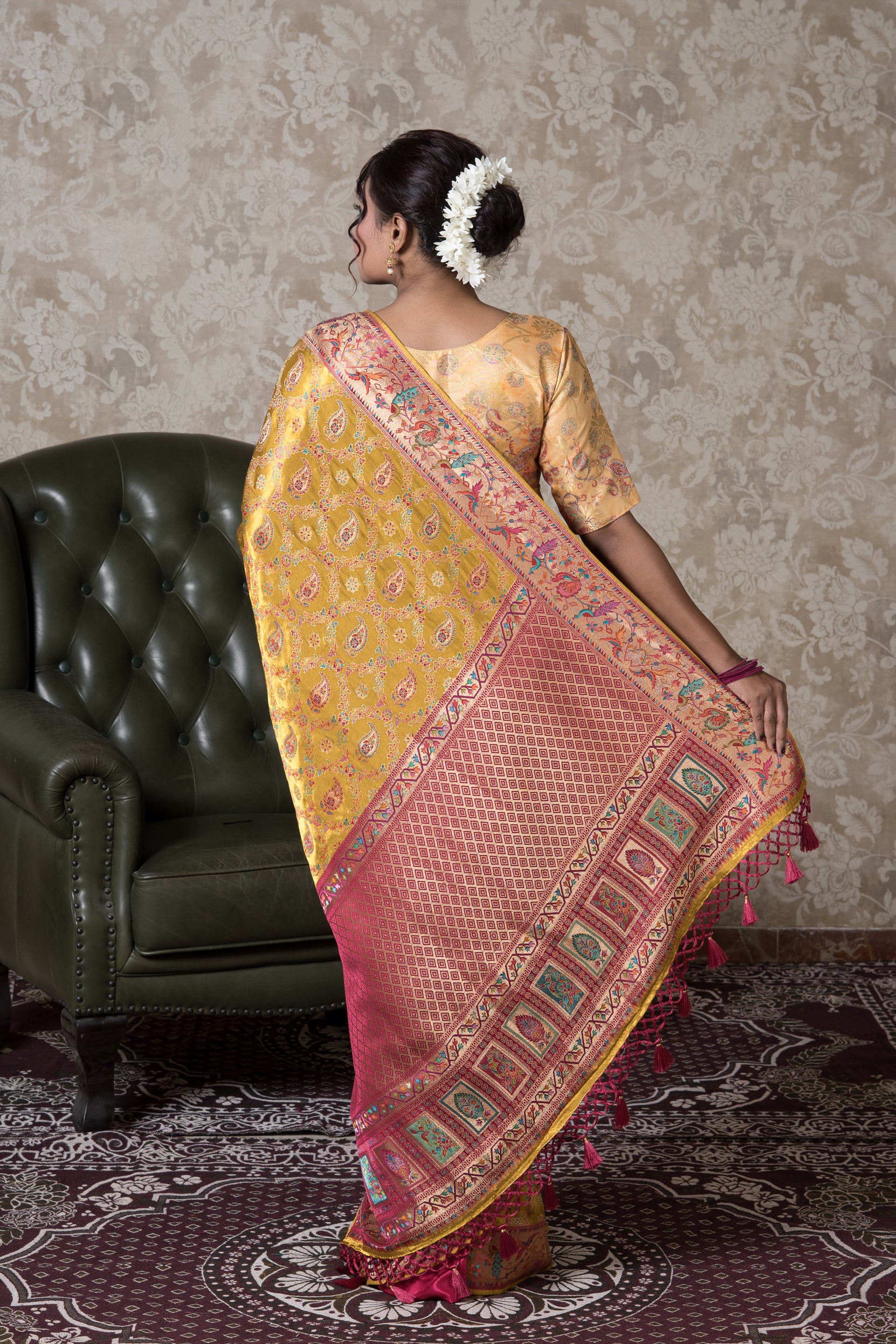 Gold Katan Silk Pashmina Saree
