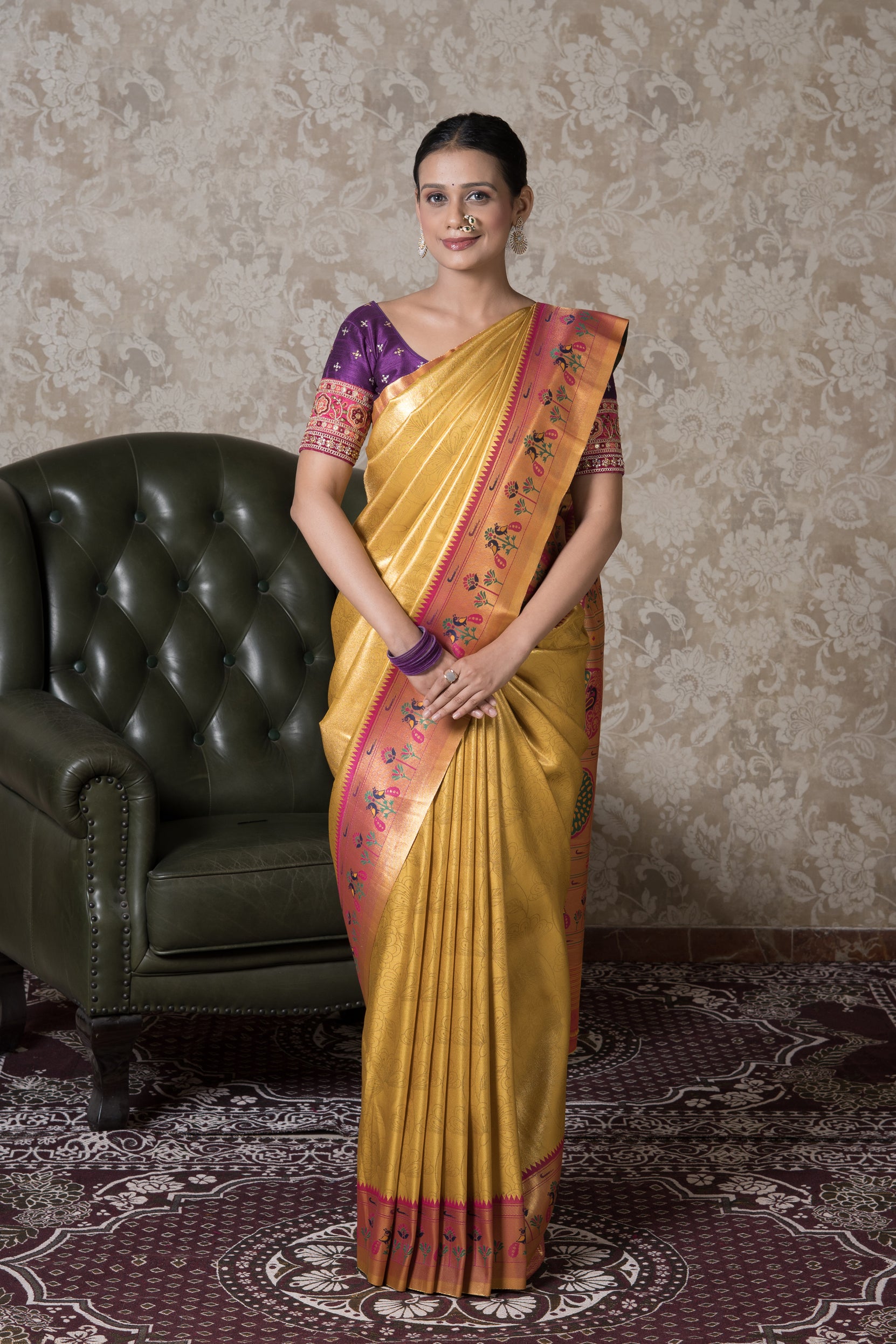 Yellow Gold Paithani Tissue Saree