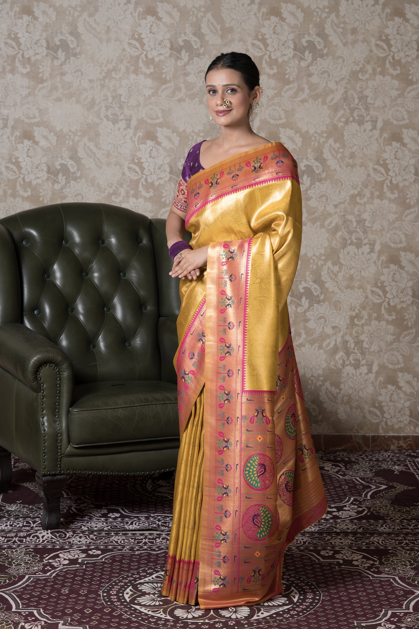 Yellow Gold Paithani Tissue Saree