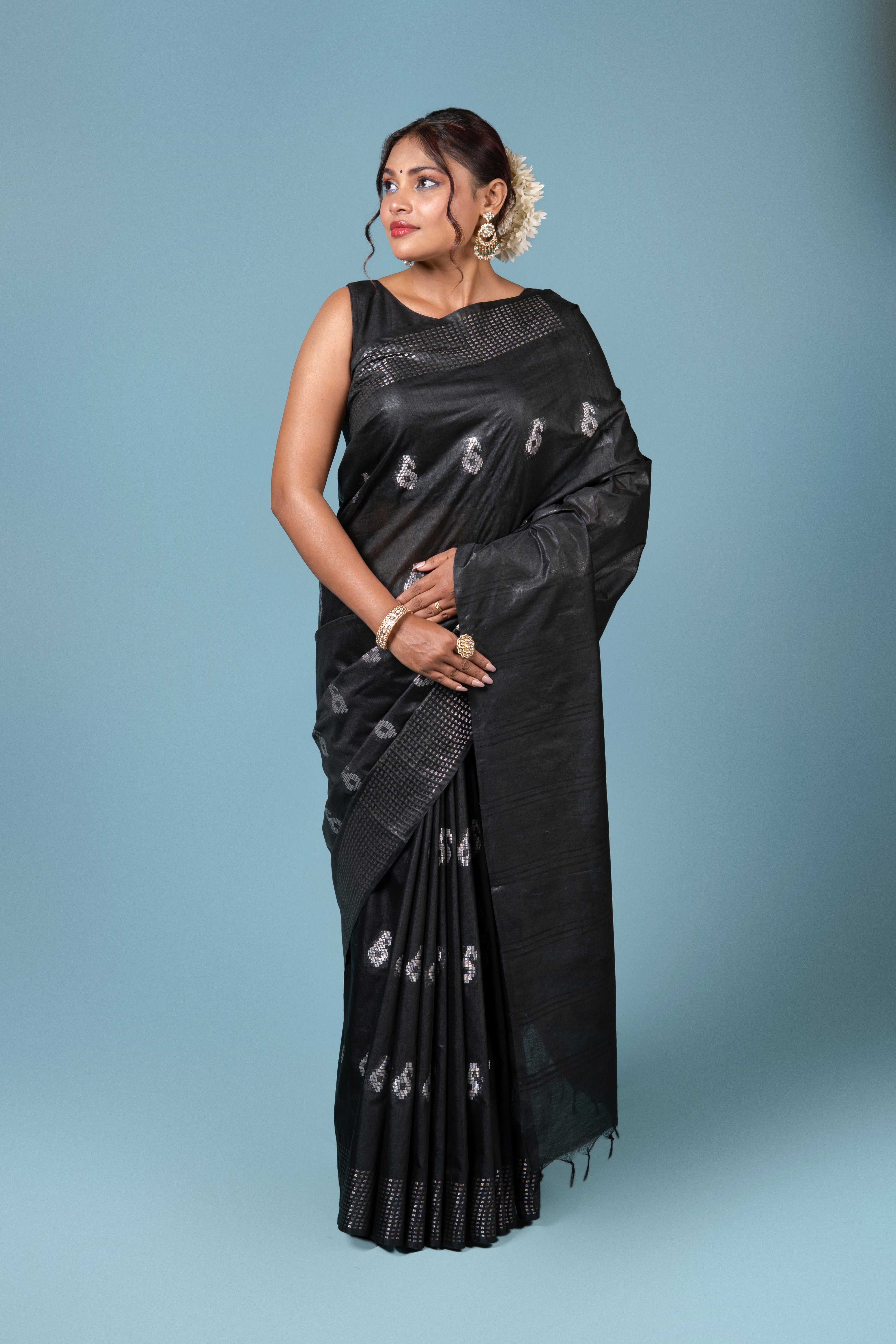 Black Tussar Silk Saree