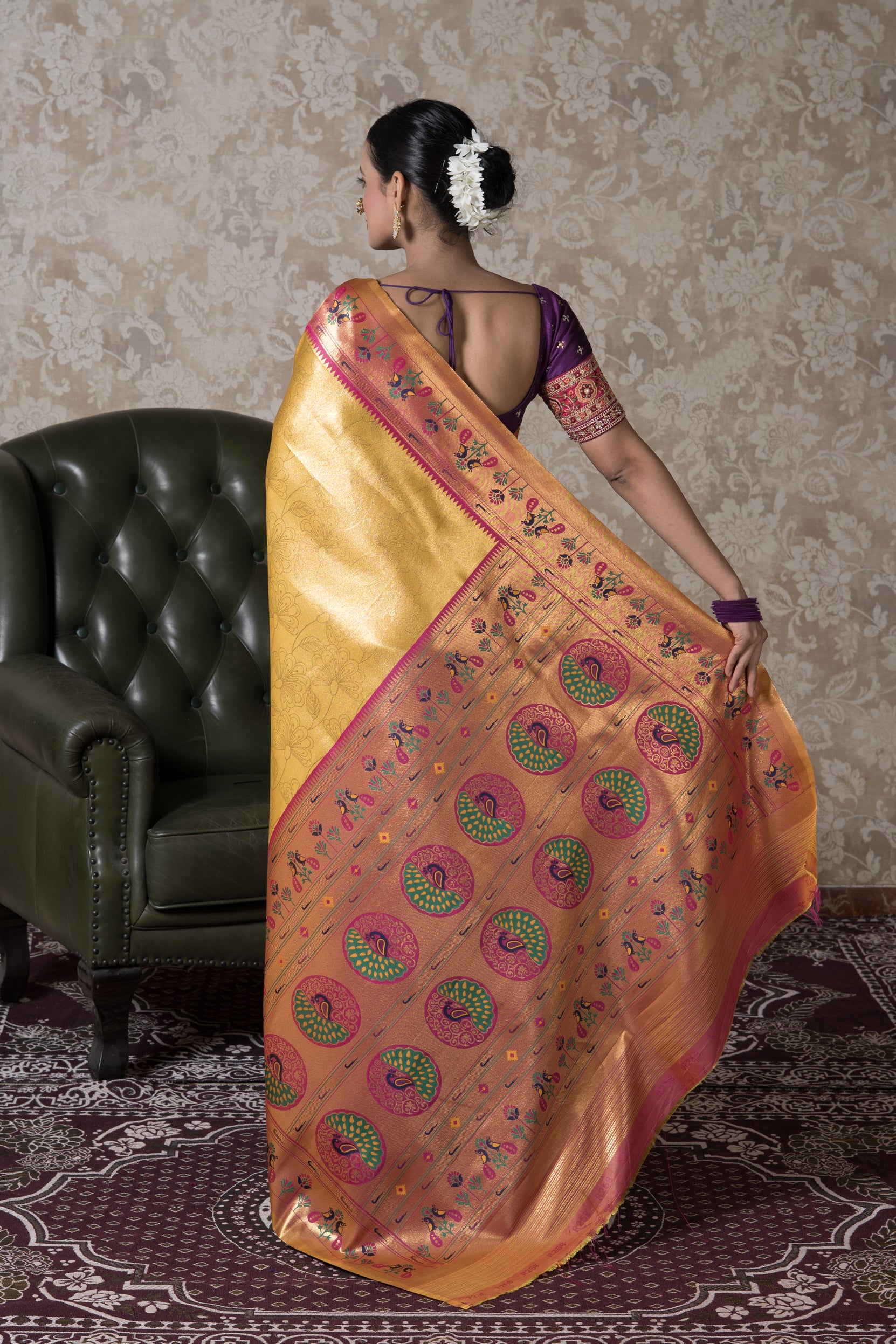 Yellow Gold Paithani Tissue Saree