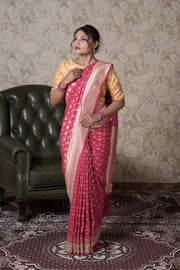 Rani Pink Katan Silk Banarasi Saree With Stonework