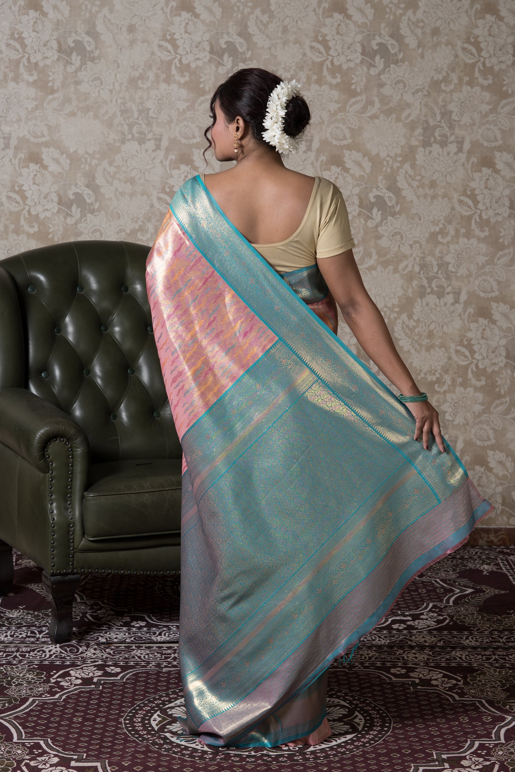 Metallic Pink Tissue Silk Saree