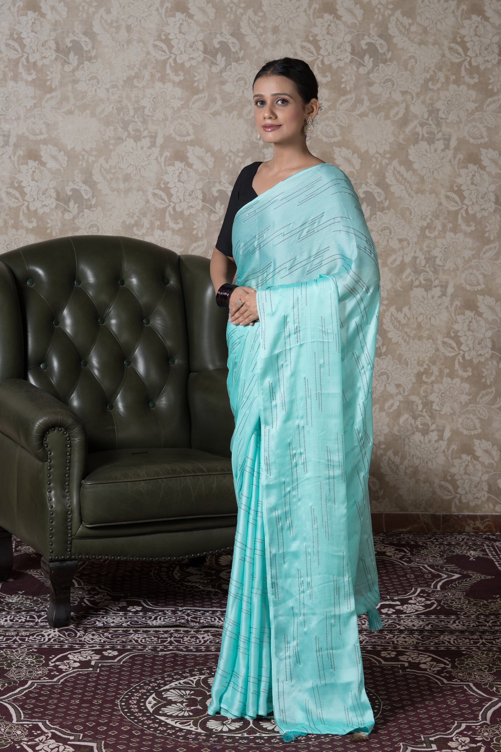 Sea Green Chiffon Saree with Sparkle Work
