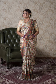 Cream Dola Silk Pashmina Saree