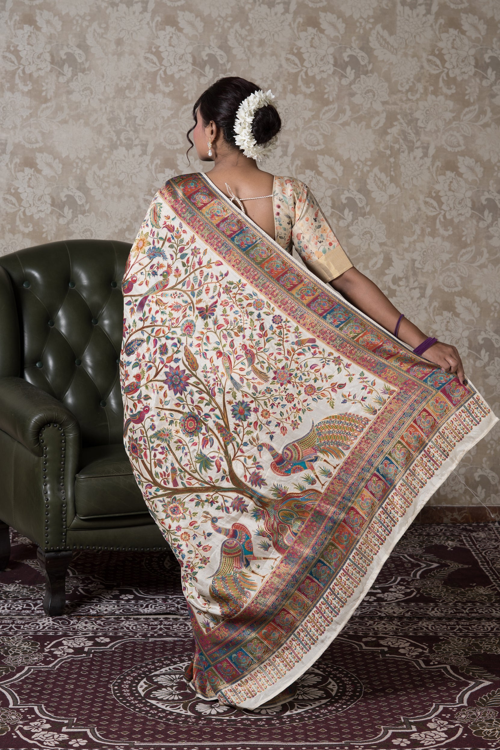 Cream Dola Silk Pashmina Saree