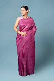 Wine Tussar Silk Saree