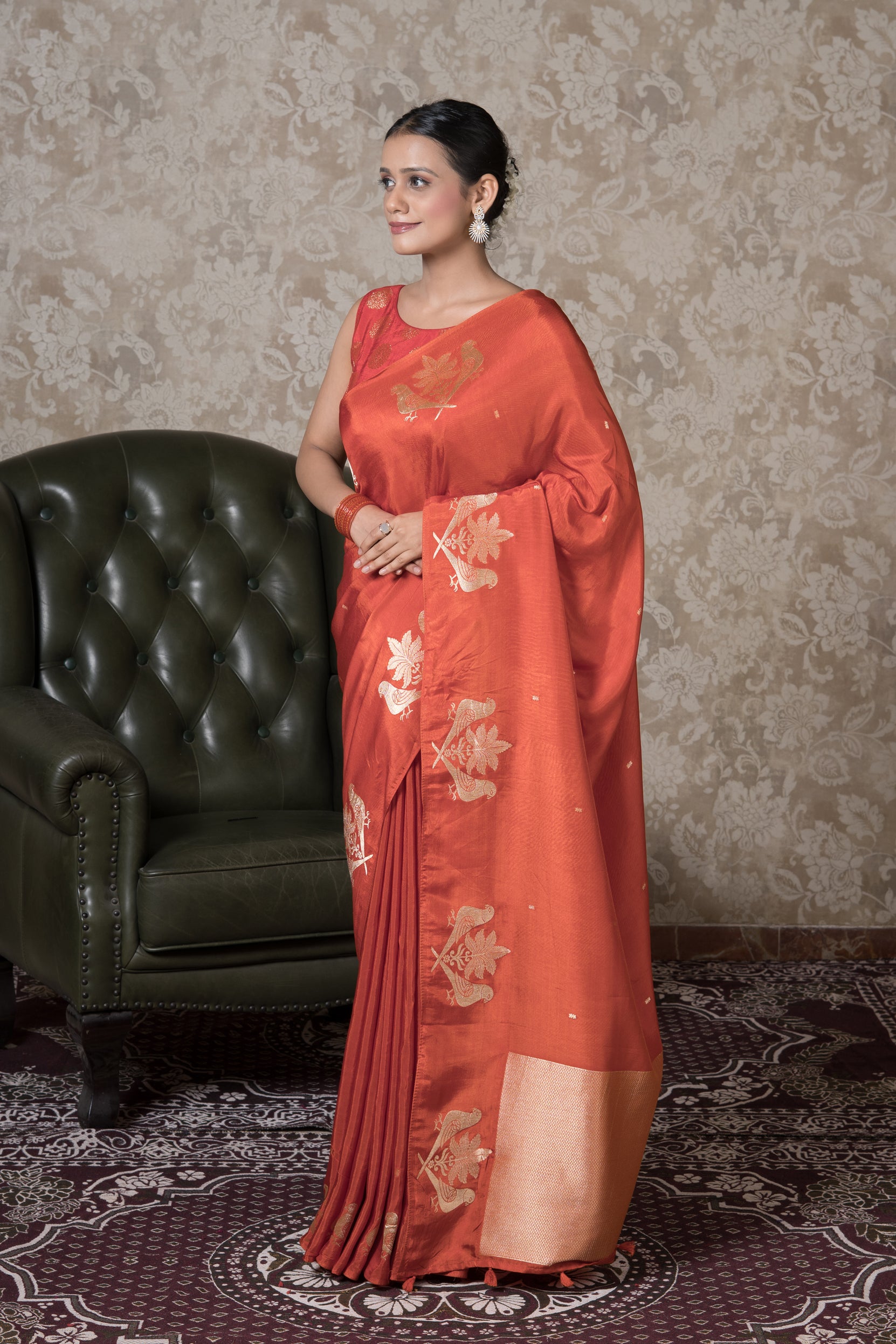 Sunset Orange Dola Silk Saree