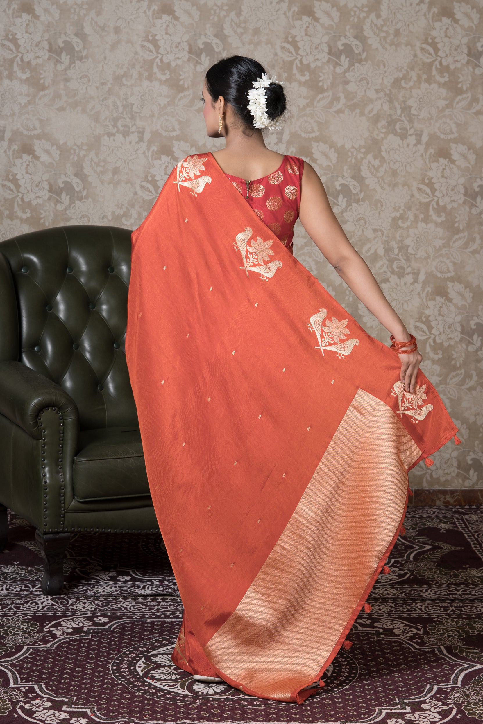 Sunset Orange Dola Silk Saree