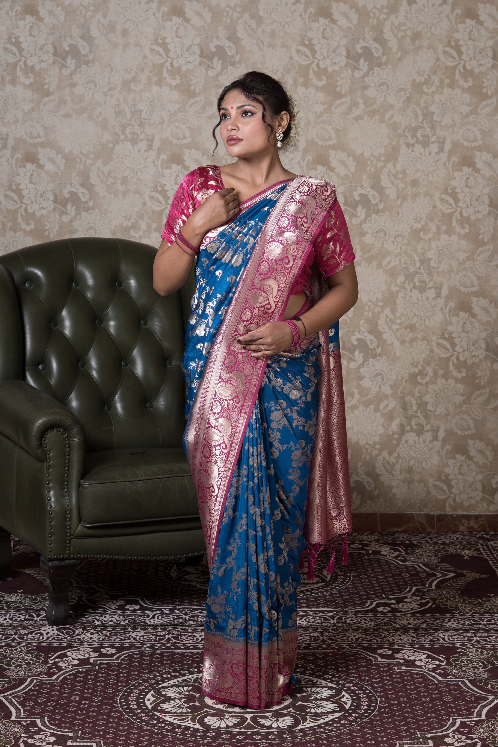 Chintamani Blue Georgette Banarasi Saree with Swarovski Work