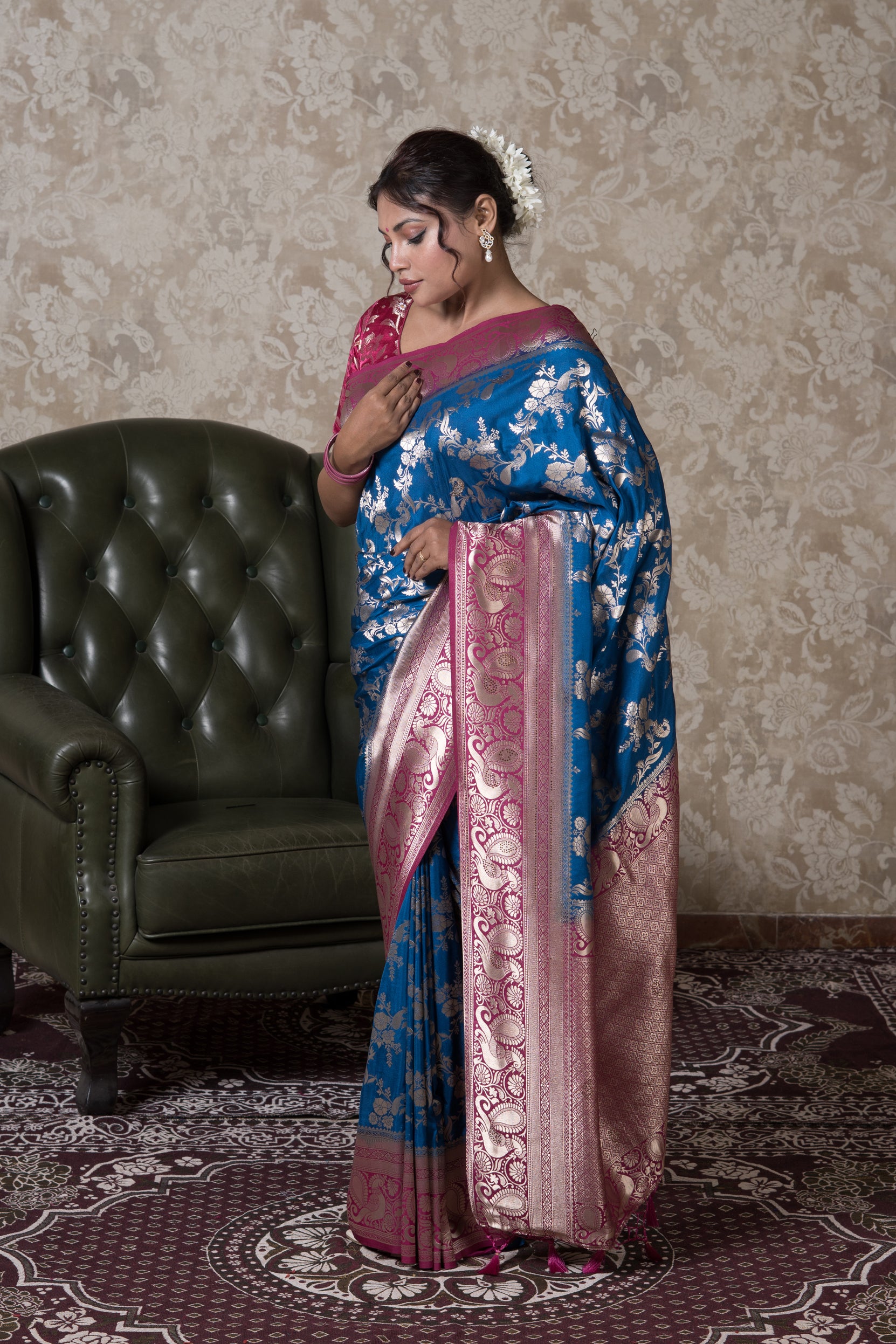 Chintamani Blue Georgette Banarasi Saree with Swarovski Work
