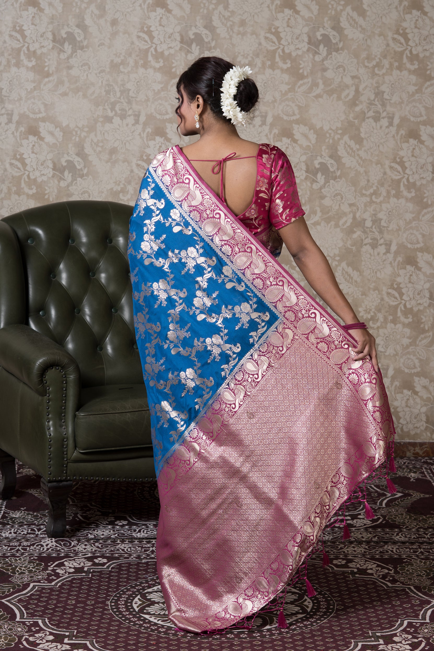 Chintamani Blue Georgette Banarasi Saree with Swarovski Work