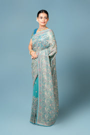 Turquoise Georgette Saree With Stone Work
