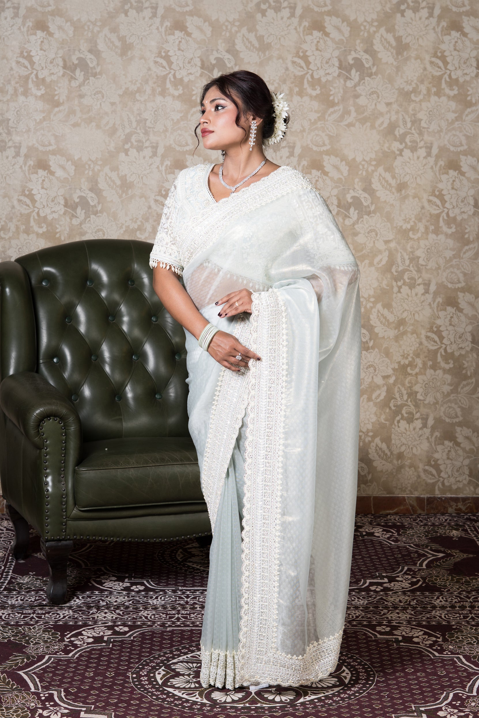 Pastel Blue Organza Saree With Stonework