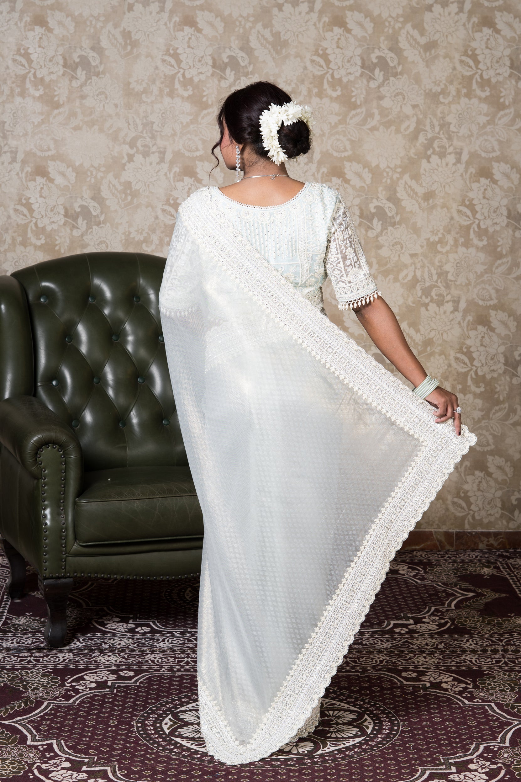 Pastel Blue Organza Saree with Stonework