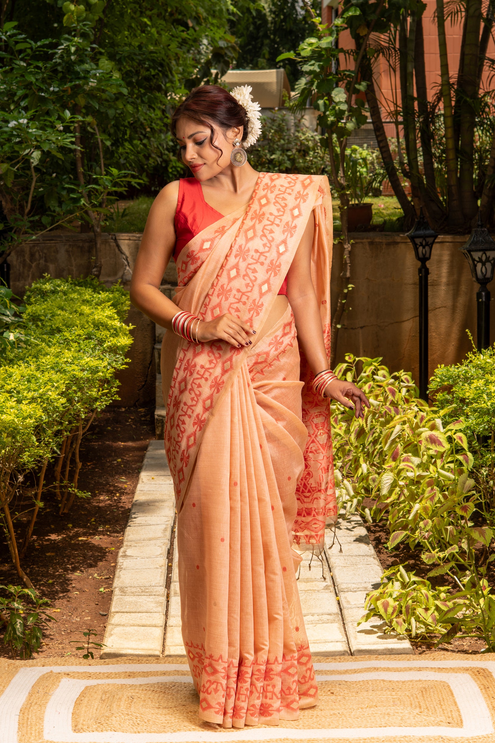 Peach Cotton Saree