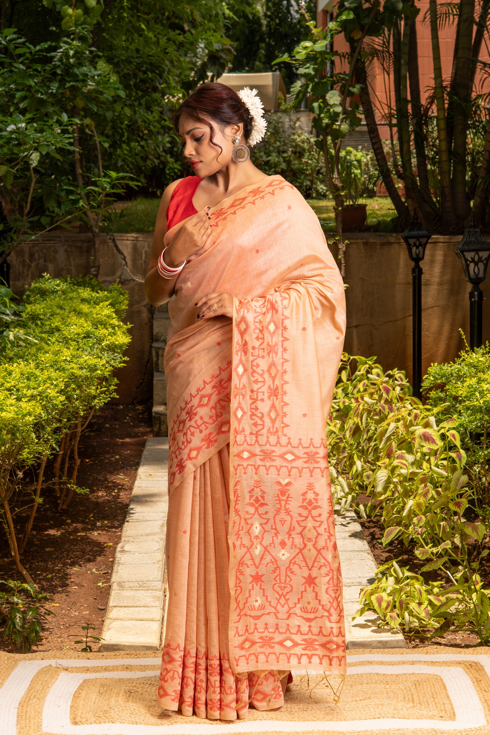 Peach Cotton Saree