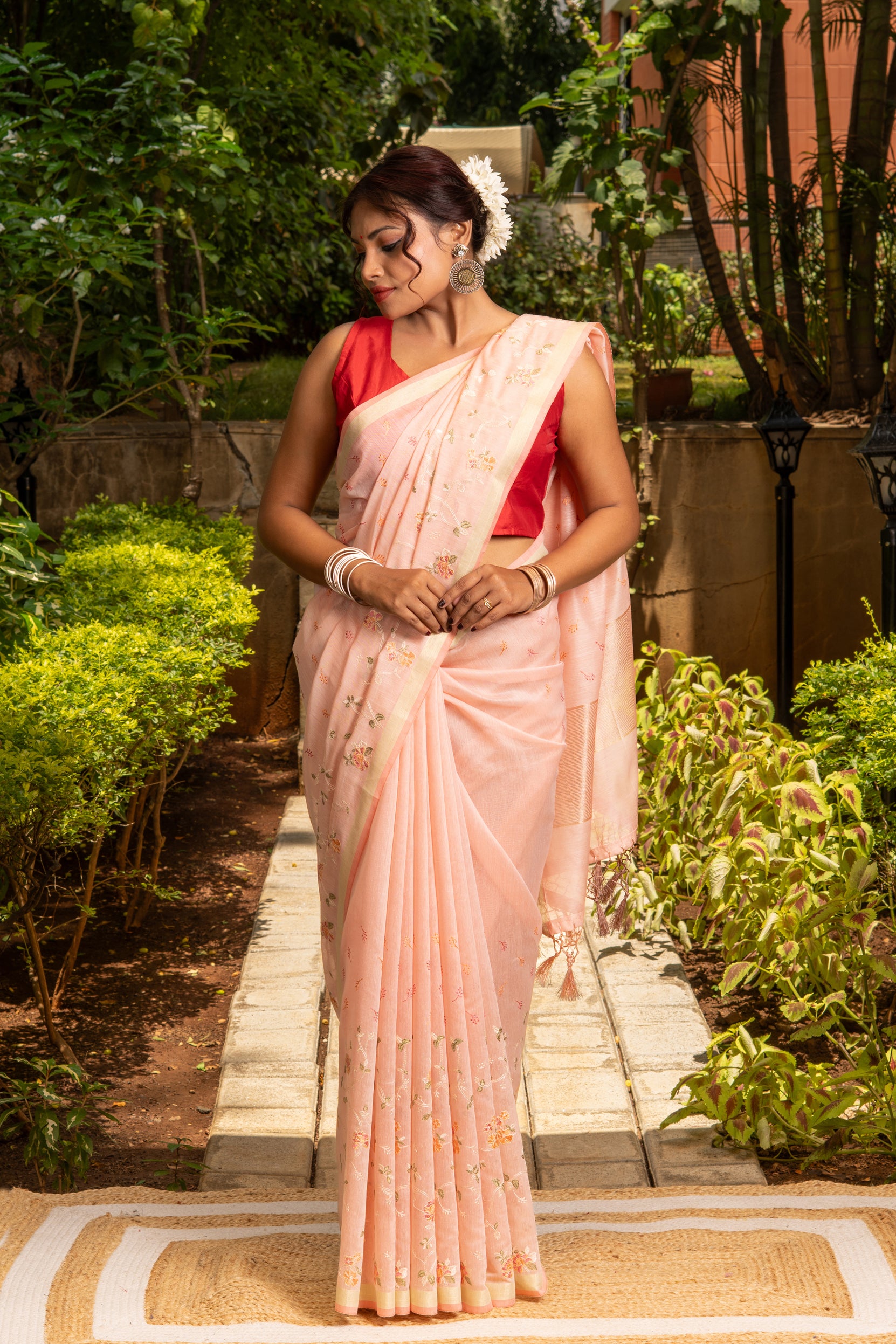 Baby Pink Linen Saree