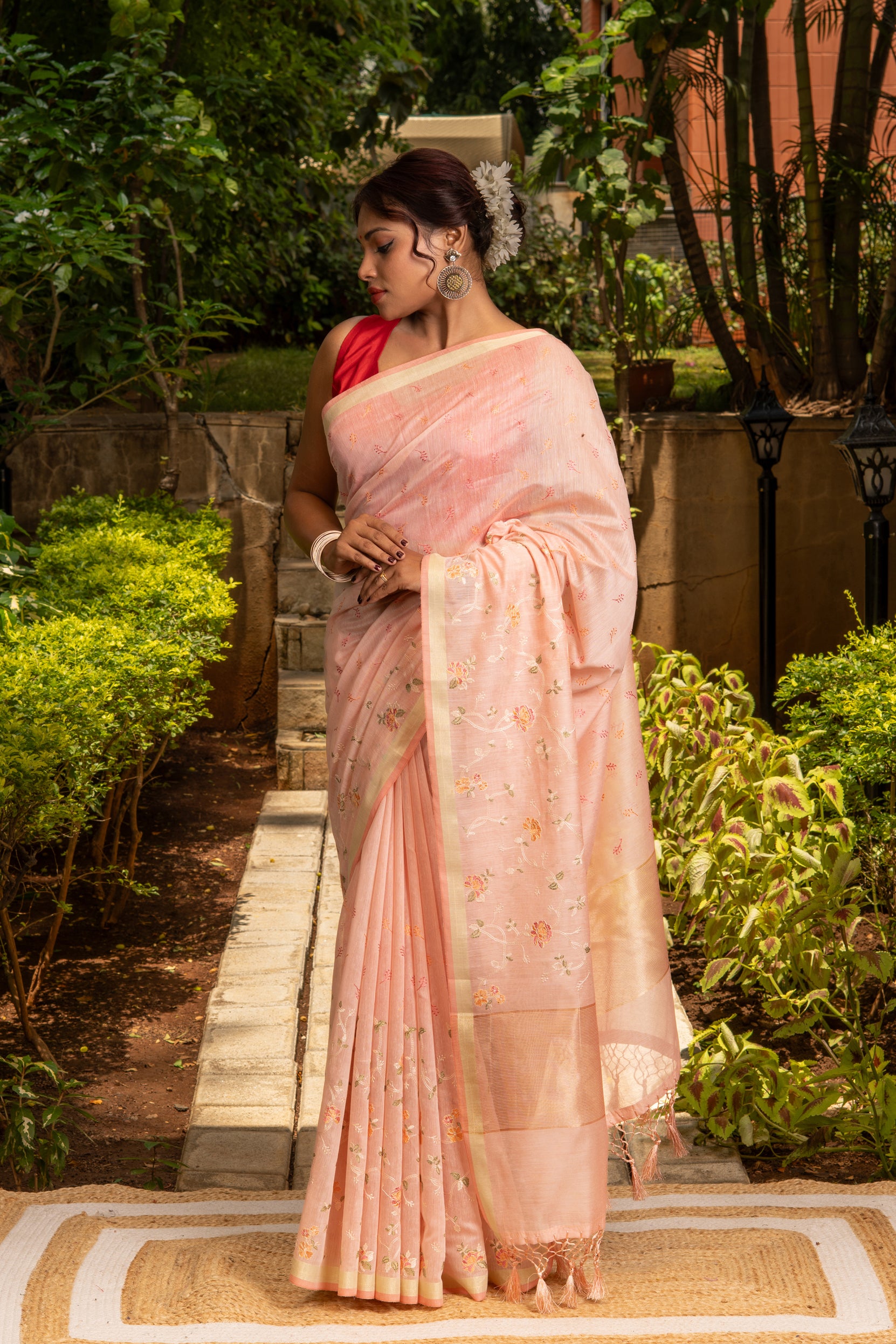 Baby Pink Linen Saree