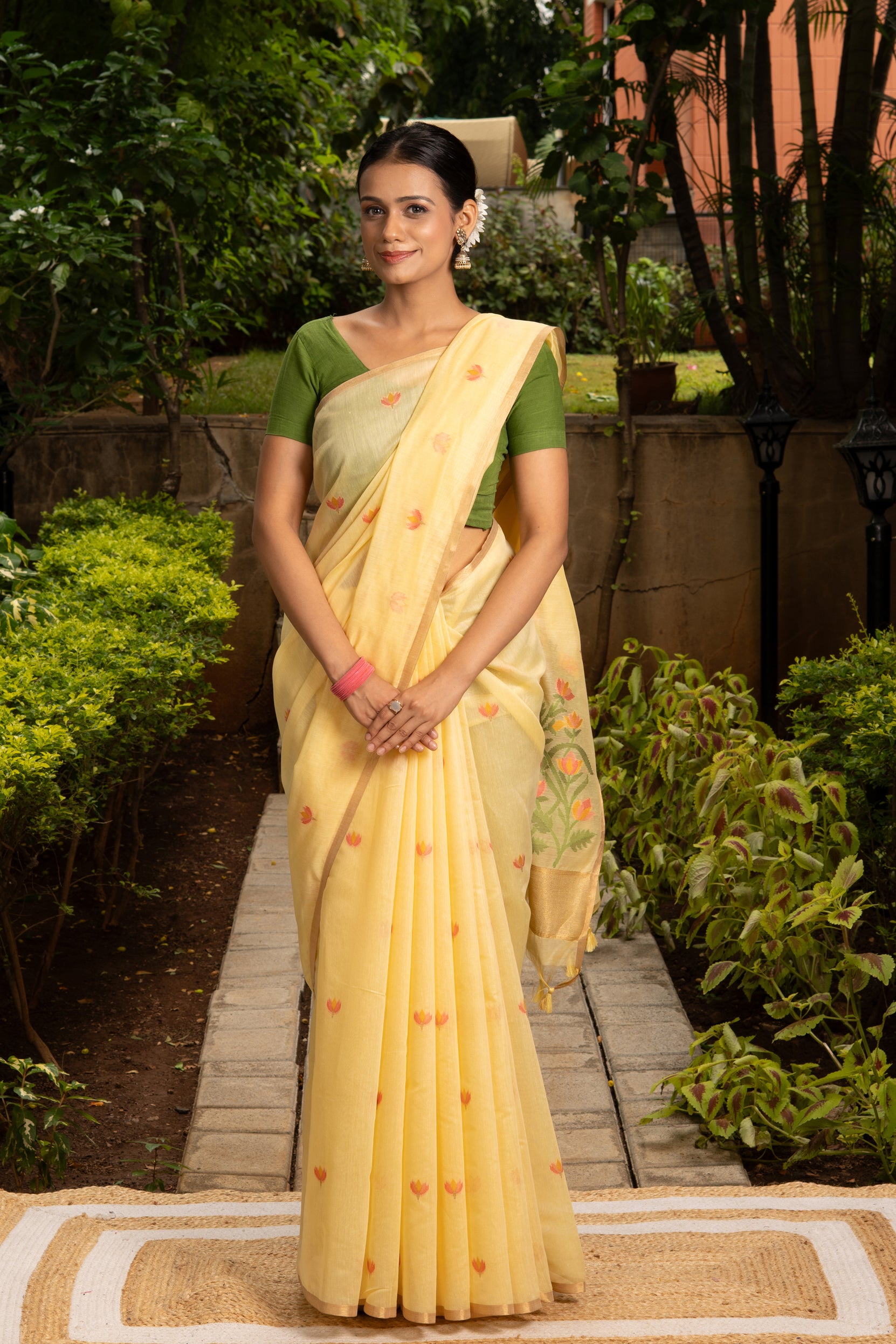 Sunny Yellow Cotton Printed Saree