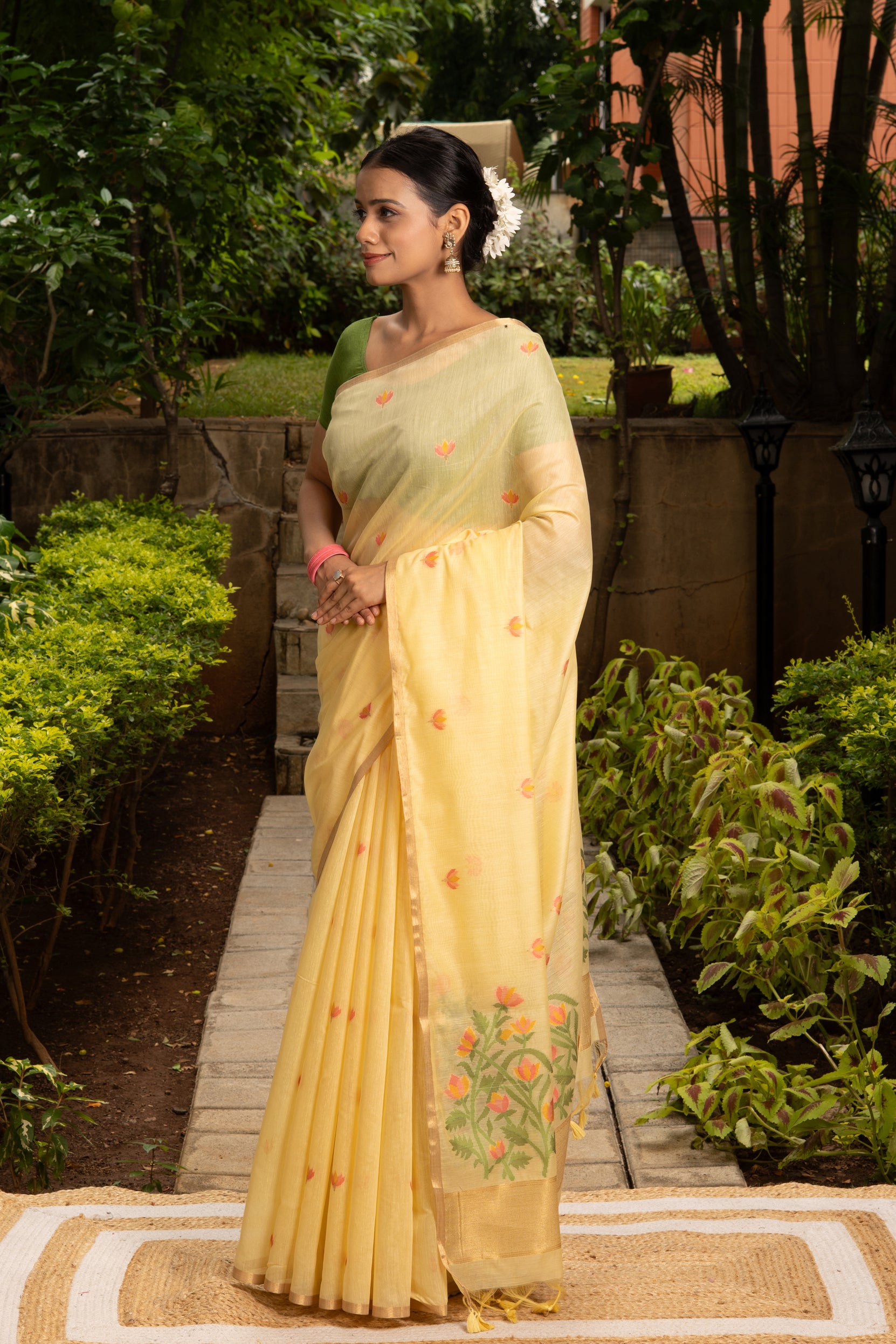 Sunny Yellow Cotton Printed Saree