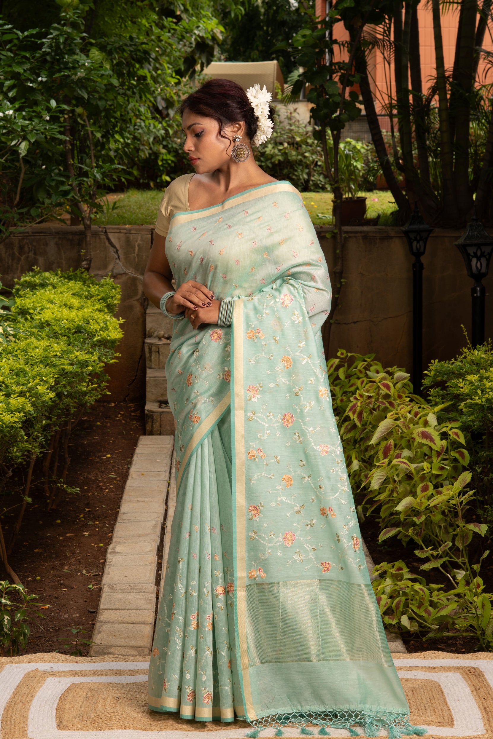 Pastel Green Linen Saree