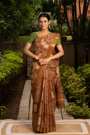 Brown Tussar Silk Saree with Batik Print