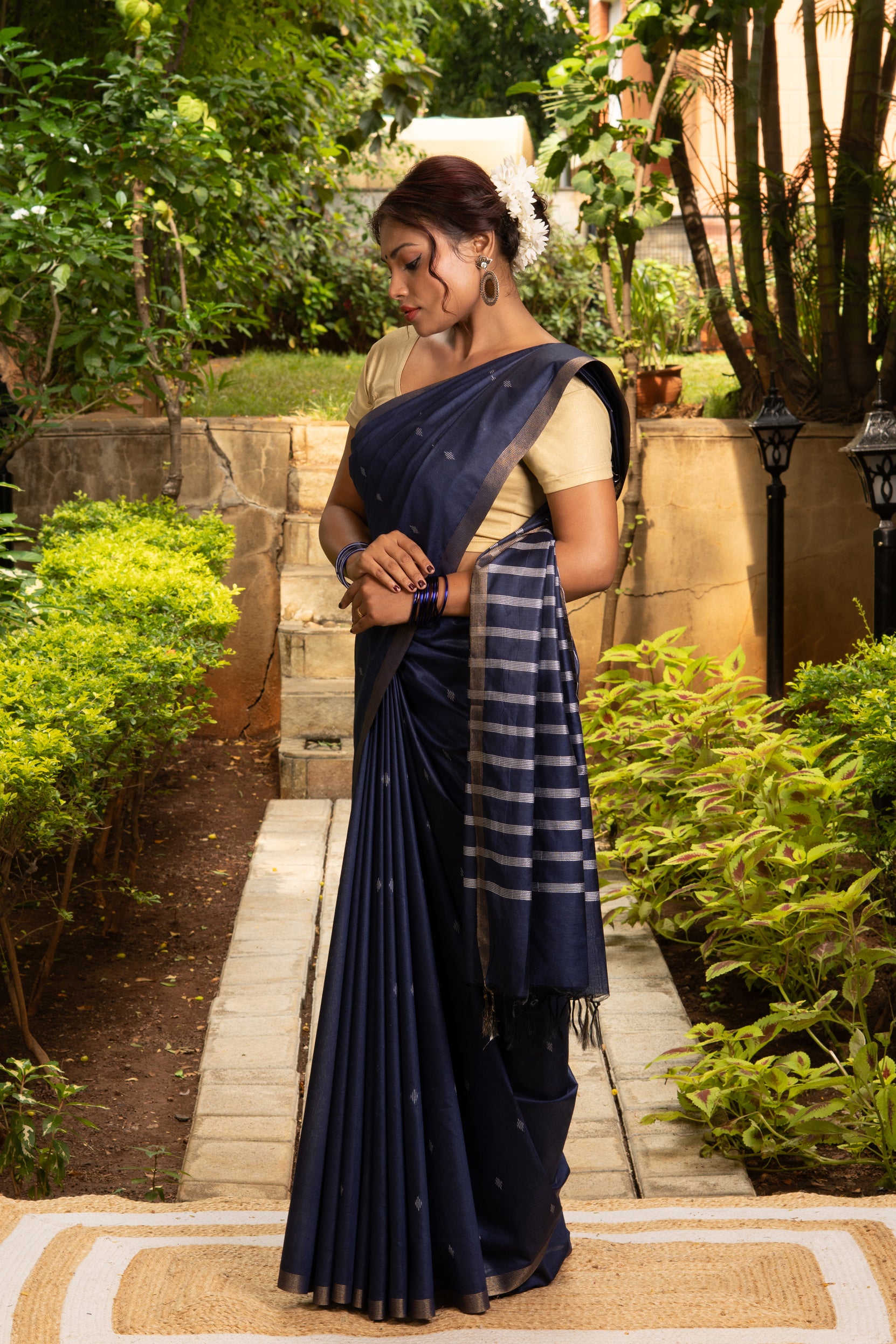 Midnight Blue Cotton Saree