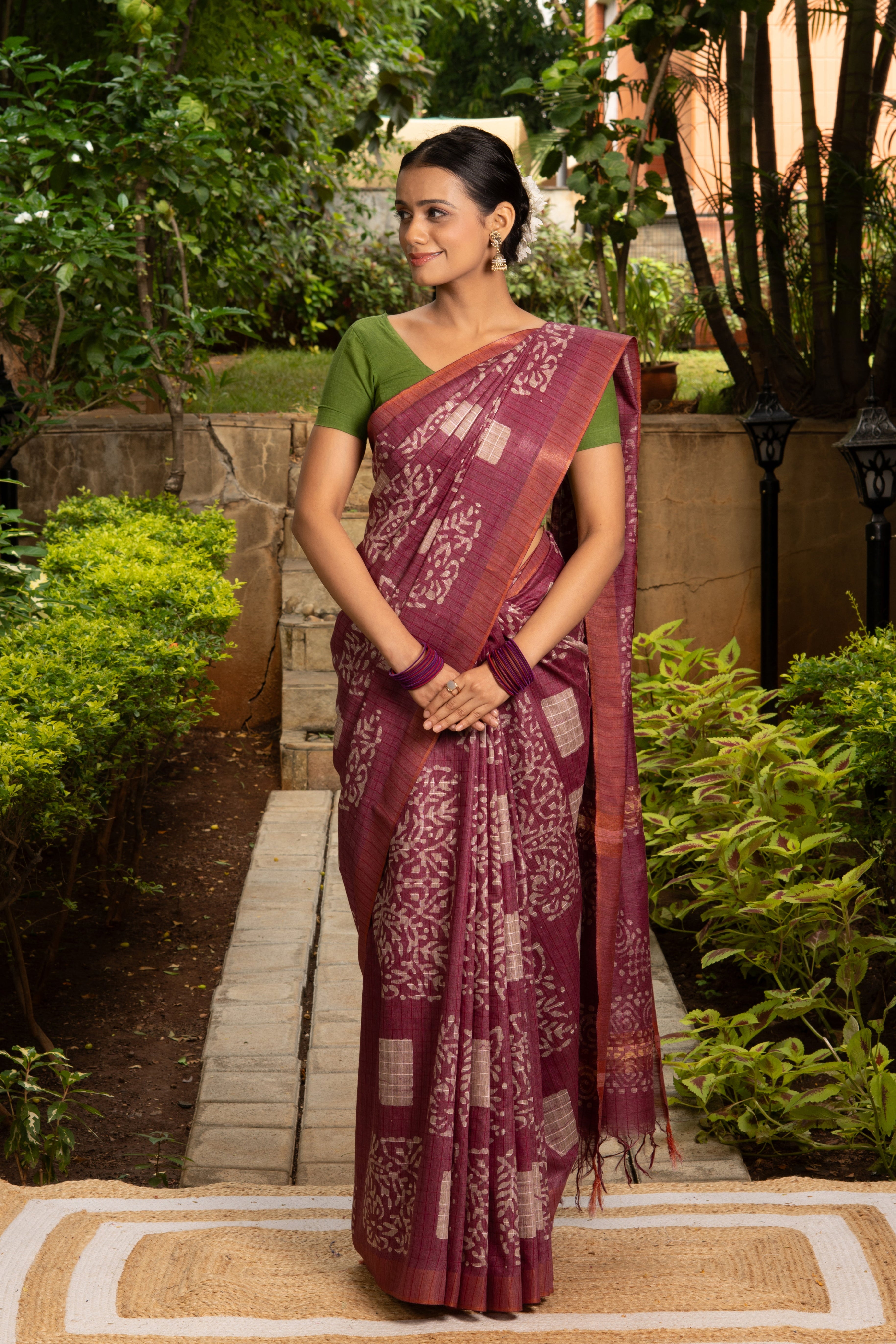 Pink Tussar Silk Saree with Batik Print