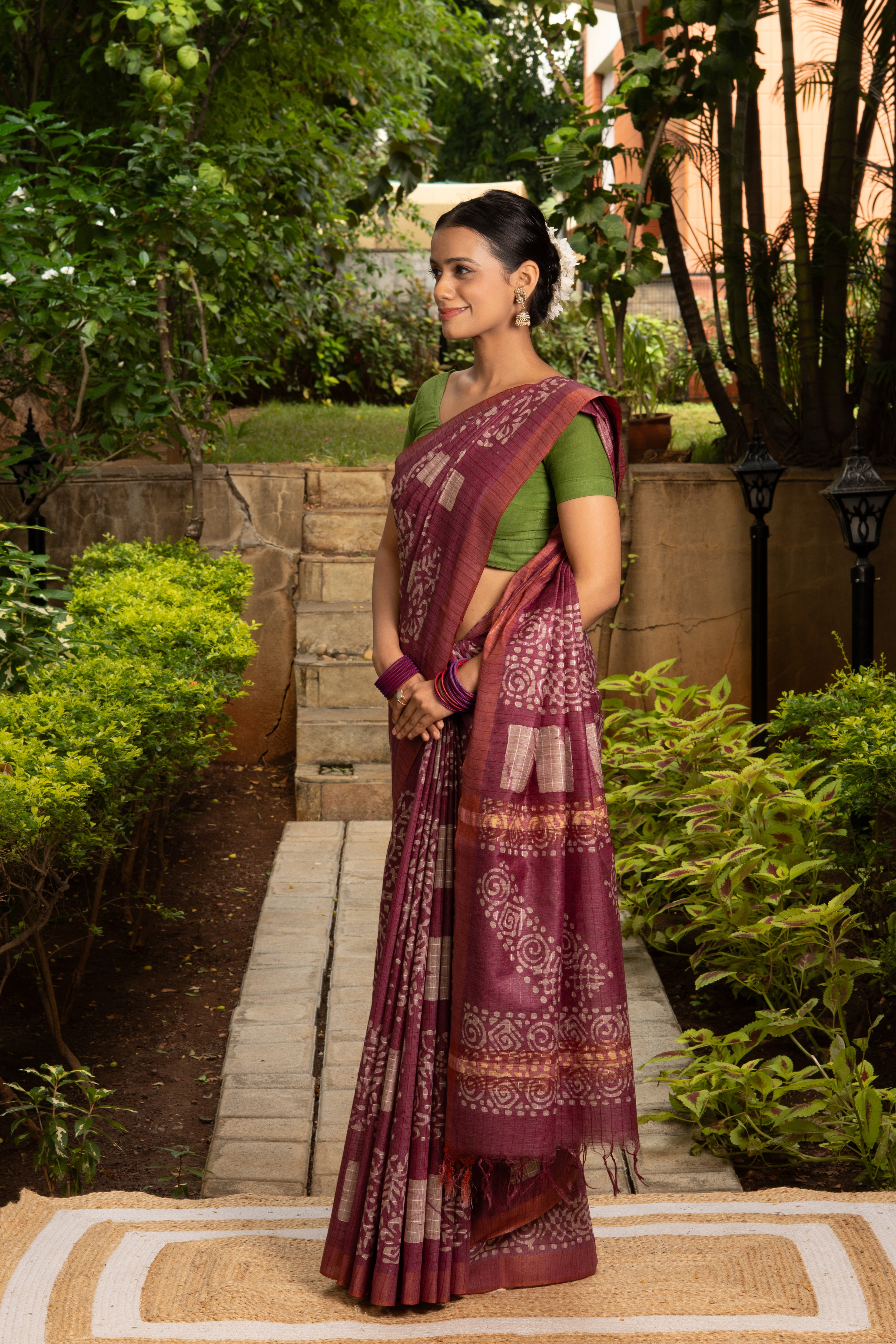 Pink Tussar Silk Saree with Batik Print