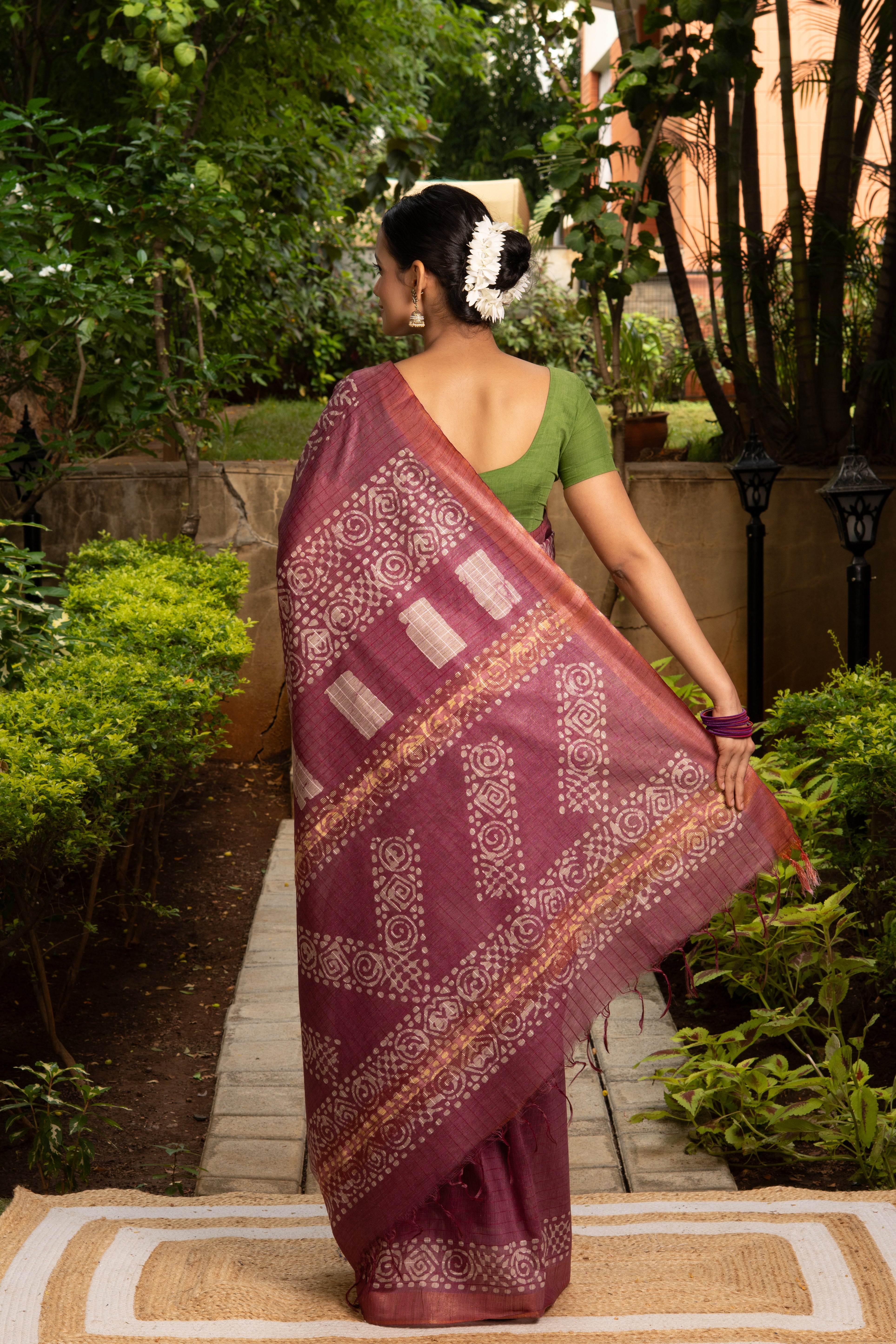 Pink Tussar Silk Saree with Batik Print