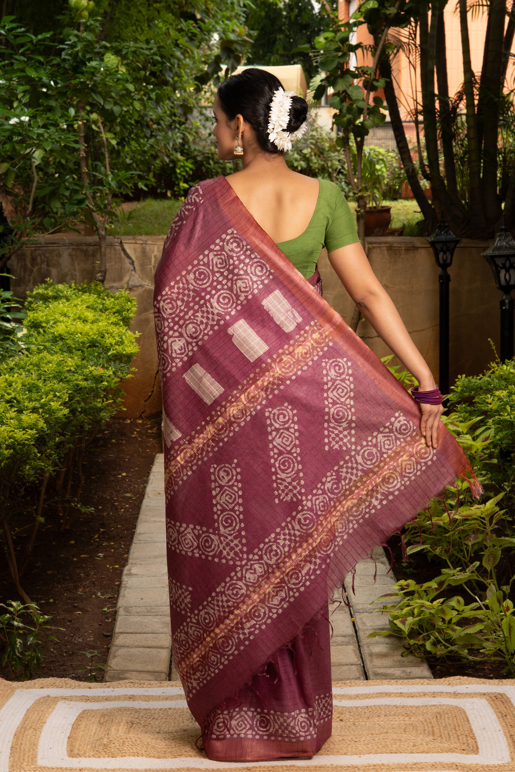 Pink Tussar Silk Saree with Batik Print
