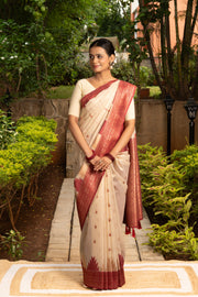 Cream Tussar Silk Saree