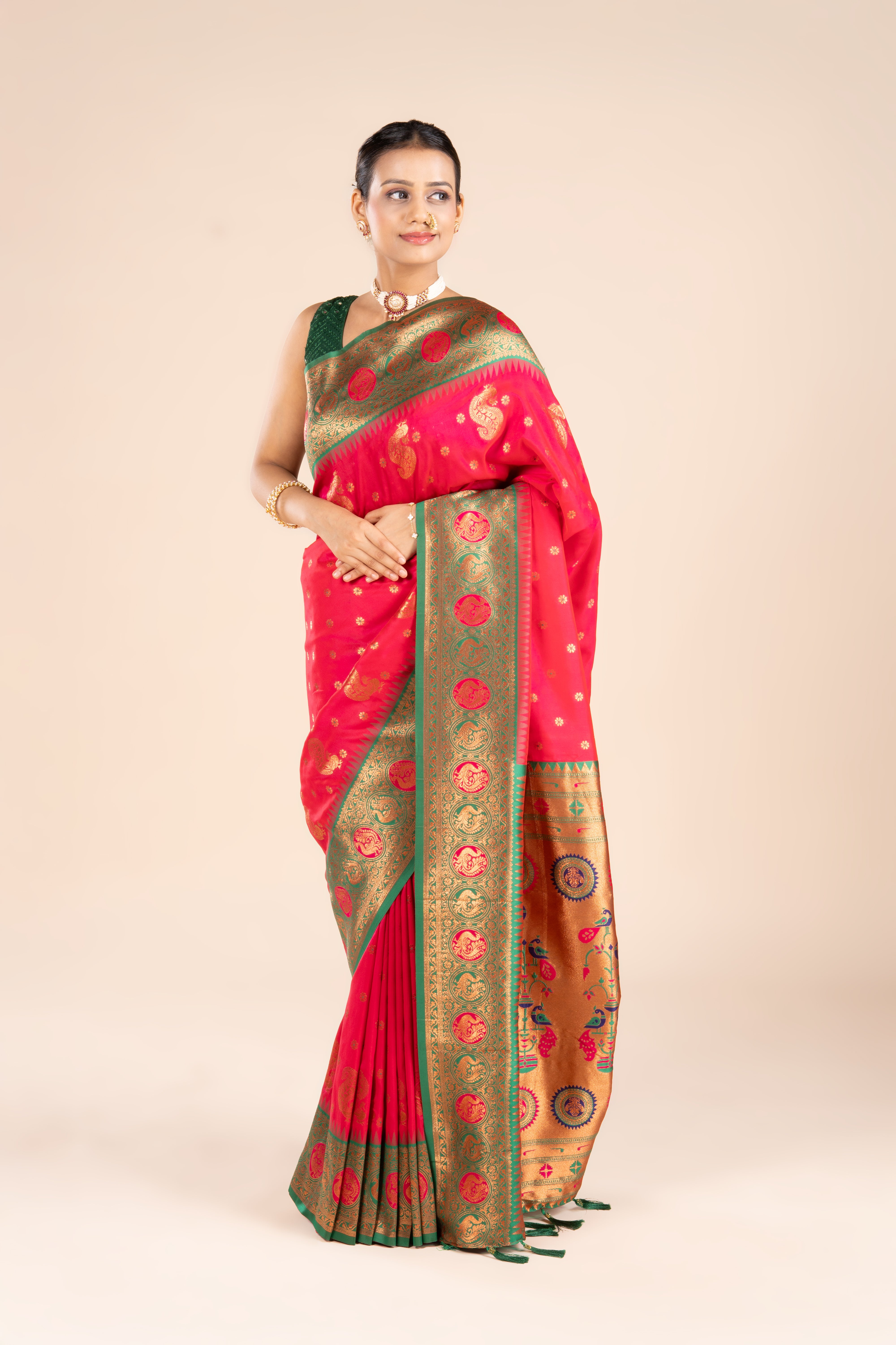 Rani Pink Katan Silk Paithani Saree