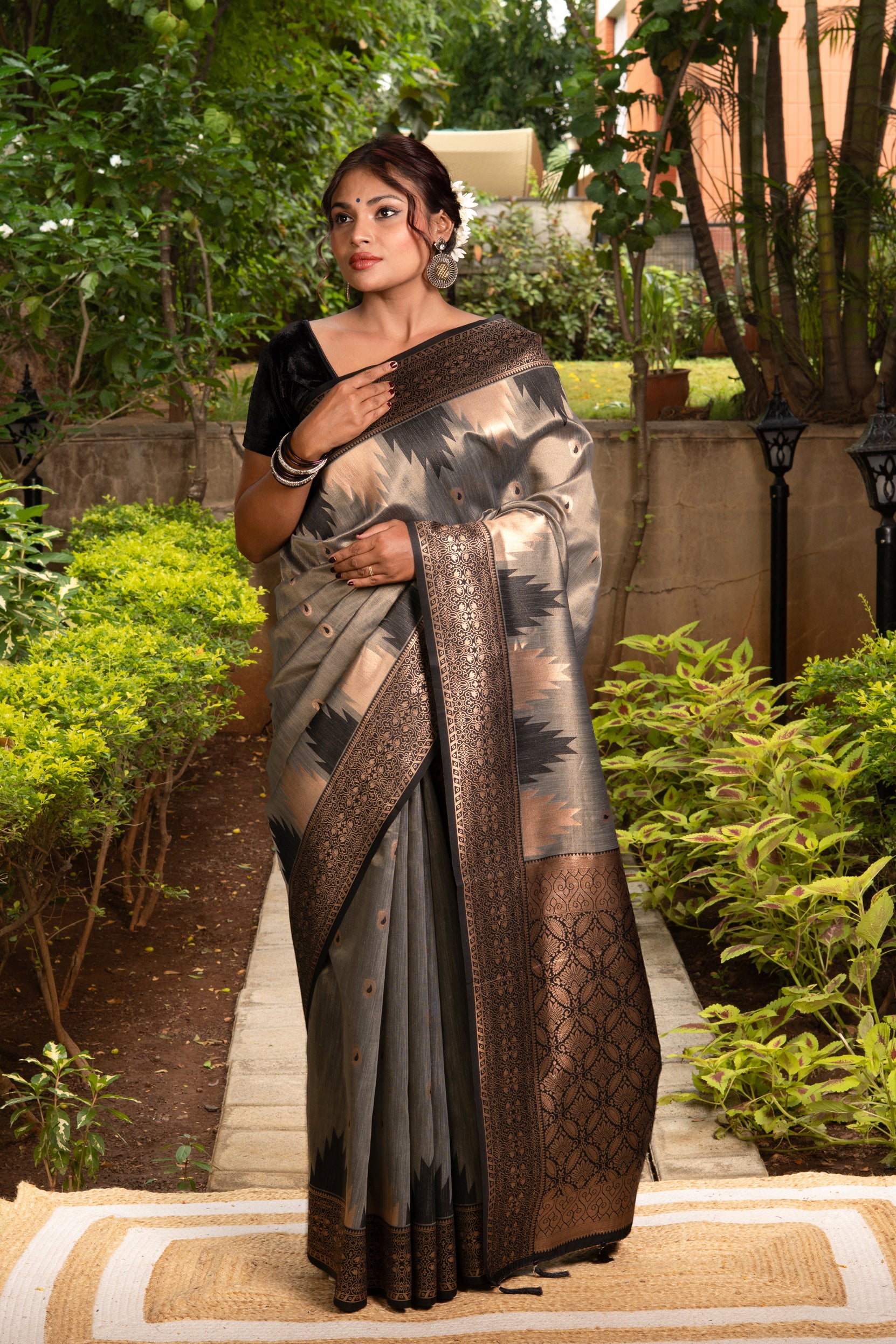 Steel Grey Tissue Silk Saree